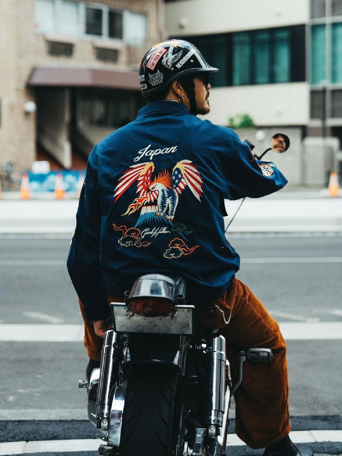 GOOD HELLER | KOR ARMY TYPE SOUVENIR JACKET DRAGON AND US EAGLE EMBROIDERIES - Navy