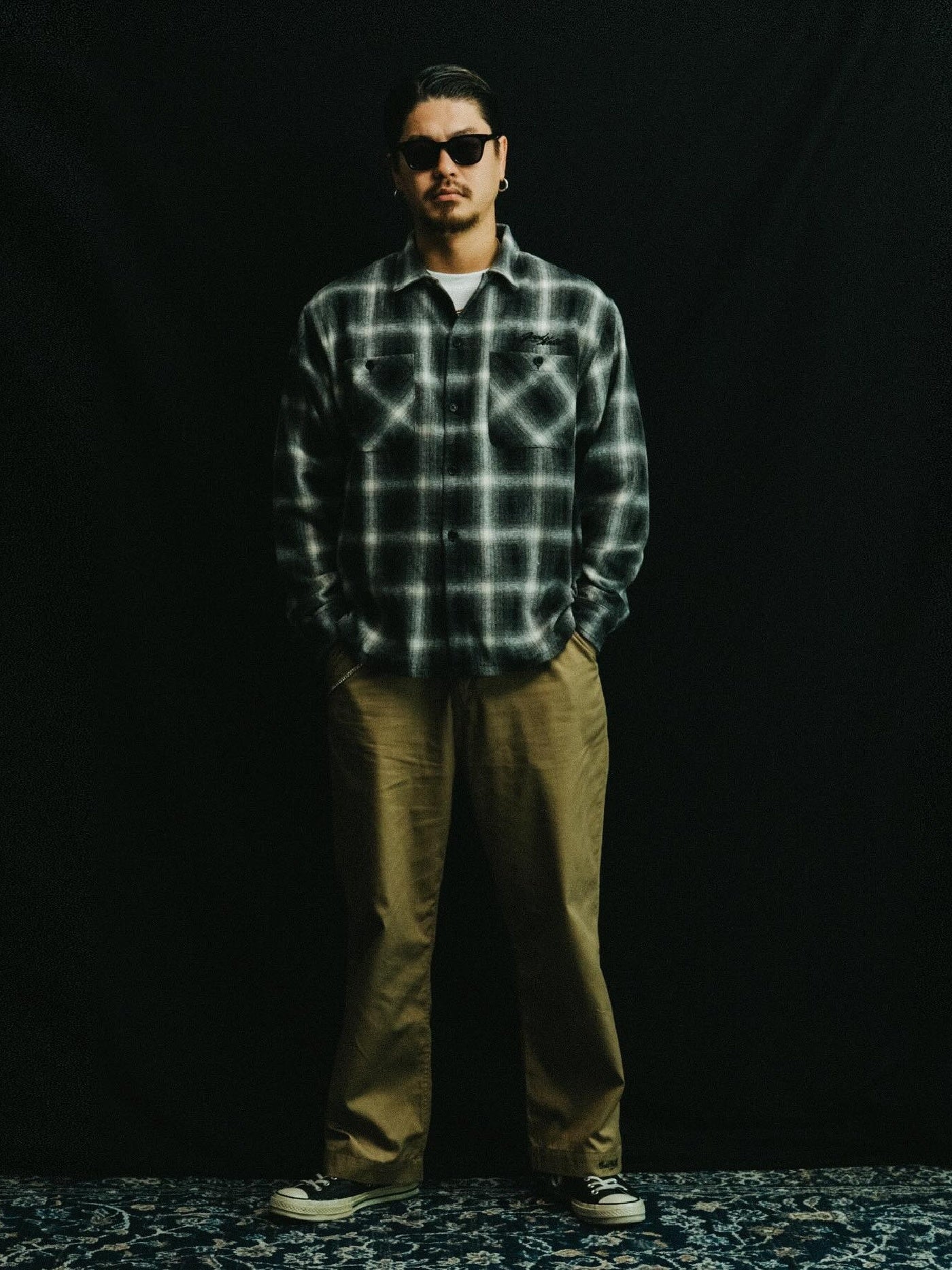 GOOD HELLER | WOOL&POLYESTER OMBRE CHECK SHIRT - Black