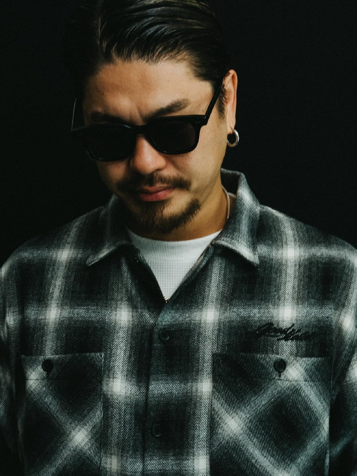 GOOD HELLER | WOOL&POLYESTER OMBRE CHECK SHIRT - Black