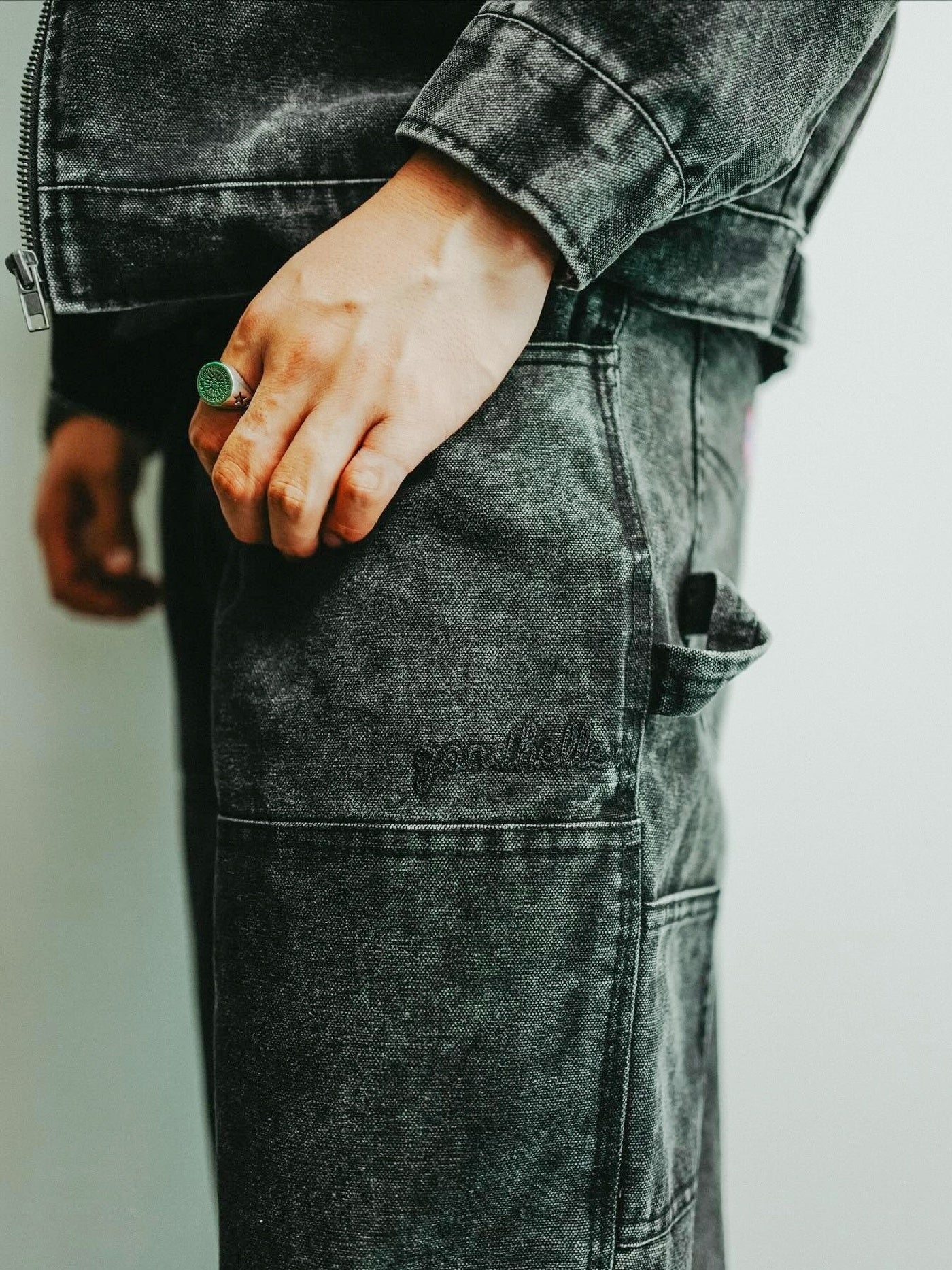 【10.25 (Sat) 12:00 Release】GOOD HELLER | HEAVY CANVAS DOUBLE KNEE PAINTER PANTS - Faded Black