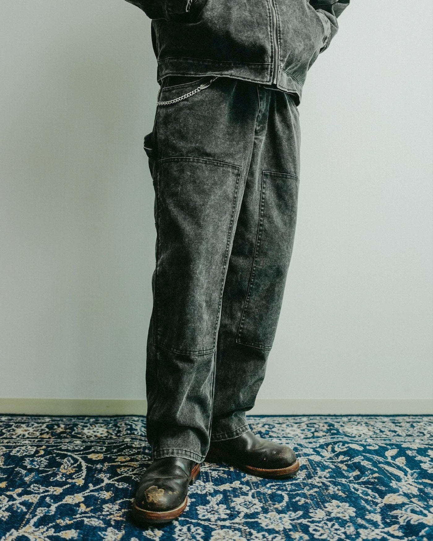 【10.25 (Sat) 12:00 Release】GOOD HELLER | HEAVY CANVAS DOUBLE KNEE PAINTER PANTS - Faded Black