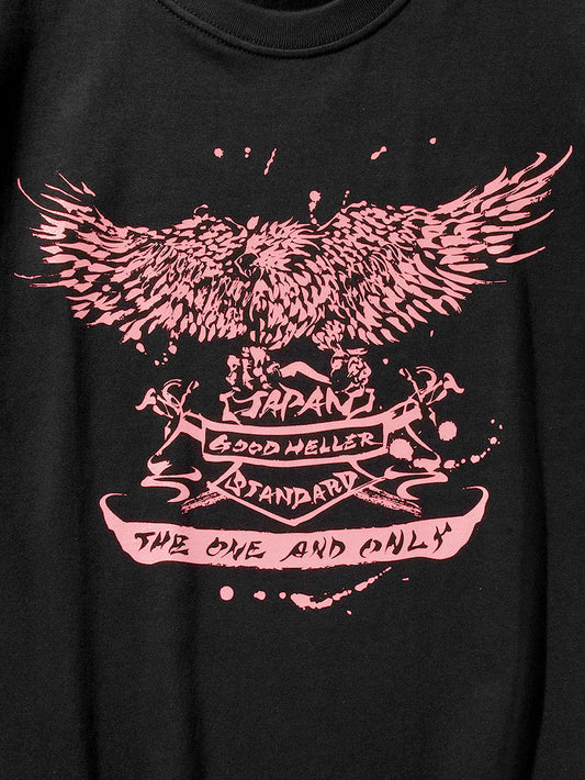 【8.2 (Sat) 12:00 Release】GOOD HELLER | JP CALLIGRAPHY EAGLE T-SHIRT - Ink Black/Pink