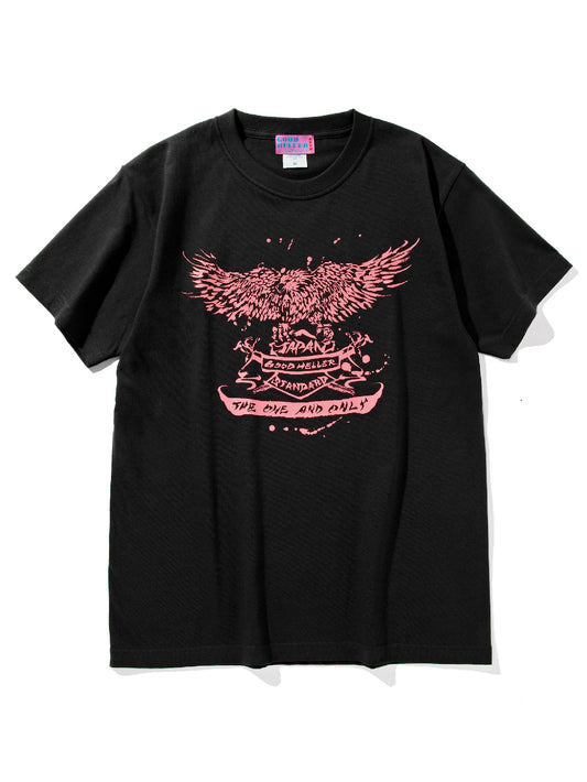 【8.2 (Sat) 12:00 Release】GOOD HELLER | JP CALLIGRAPHY EAGLE T-SHIRT - Ink Black/Pink