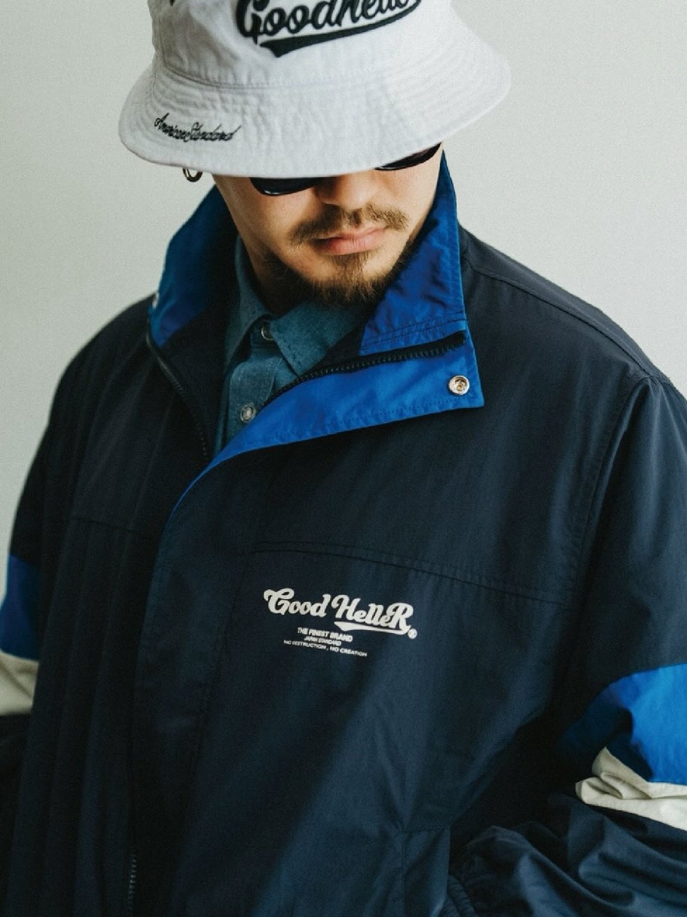 【2.21 (Sat) 12:00 Release】GOOD HELLER | STAND COLLAR NYLON JACKET - Navy/Royal
