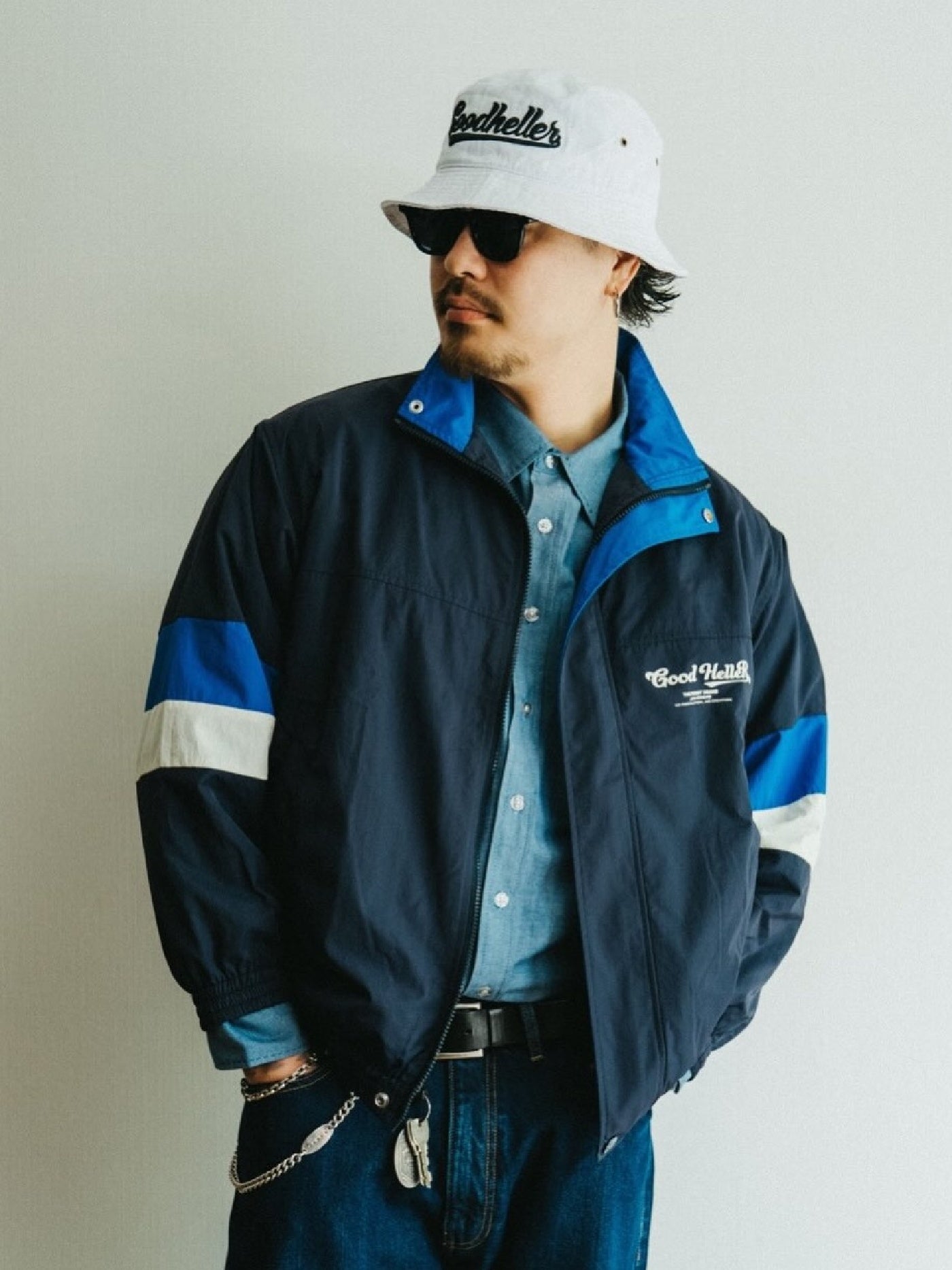 【2.21 (Sat) 12:00 Release】GOOD HELLER | STAND COLLAR NYLON JACKET - Navy/Royal