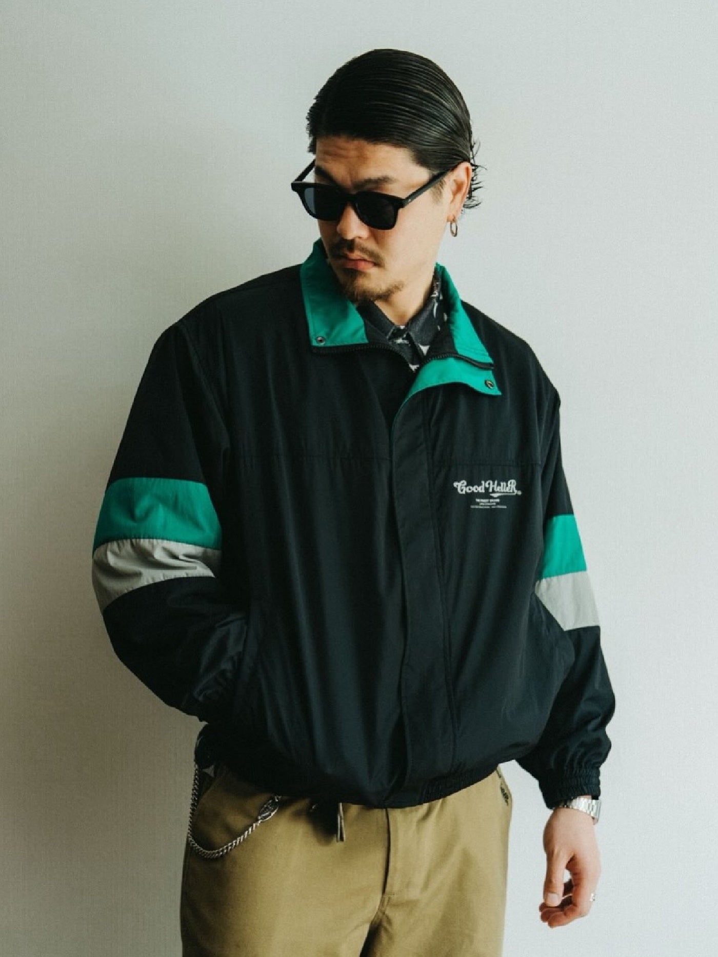 【2.21 (Sat) 12:00 Release】GOOD HELLER | STAND COLLAR NYLON JACKET - Black/Green