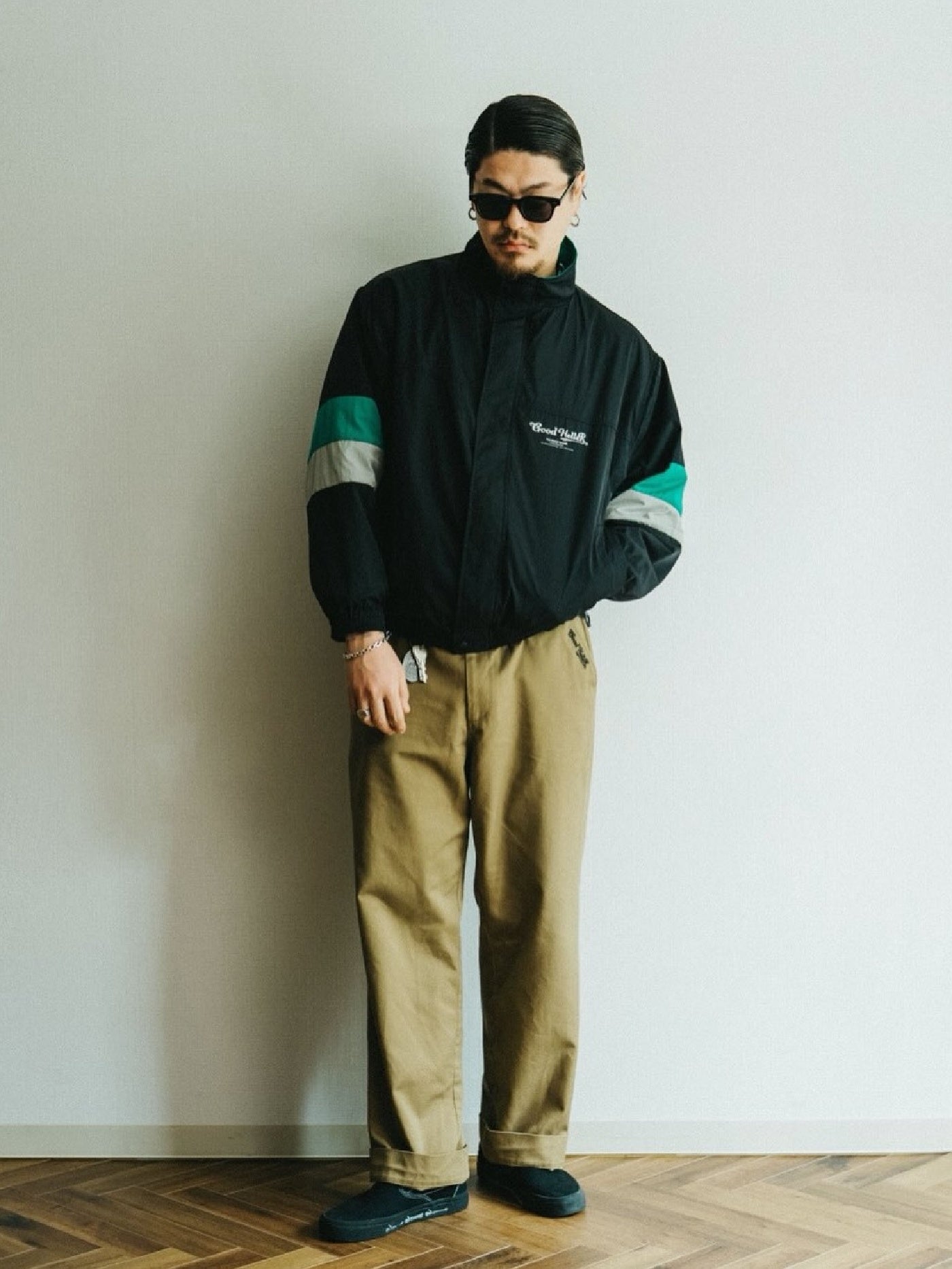 【2.21 (Sat) 12:00 Release】GOOD HELLER | STAND COLLAR NYLON JACKET - Black/Green