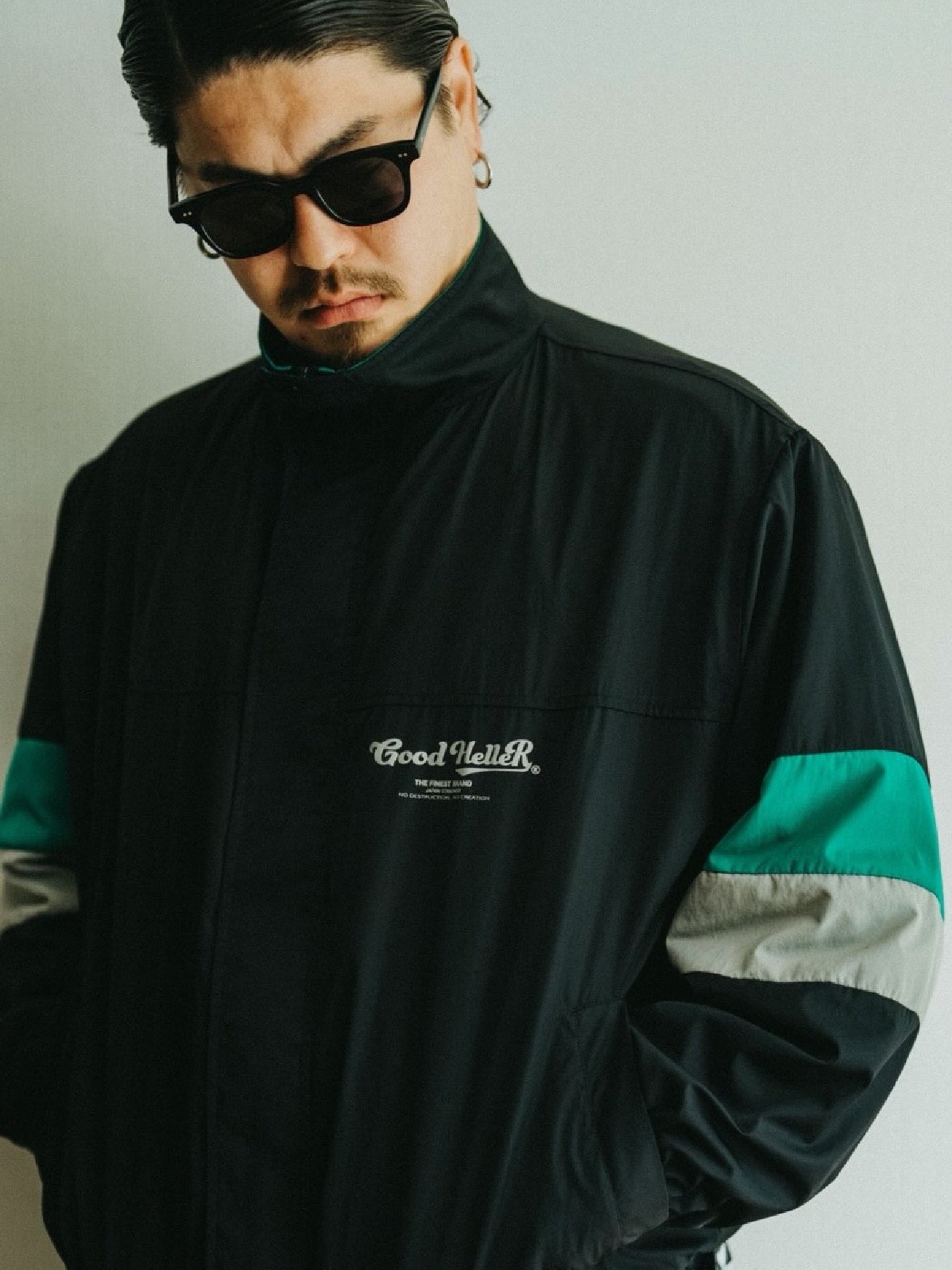 【2.21 (Sat) 12:00 Release】GOOD HELLER | STAND COLLAR NYLON JACKET - Black/Green