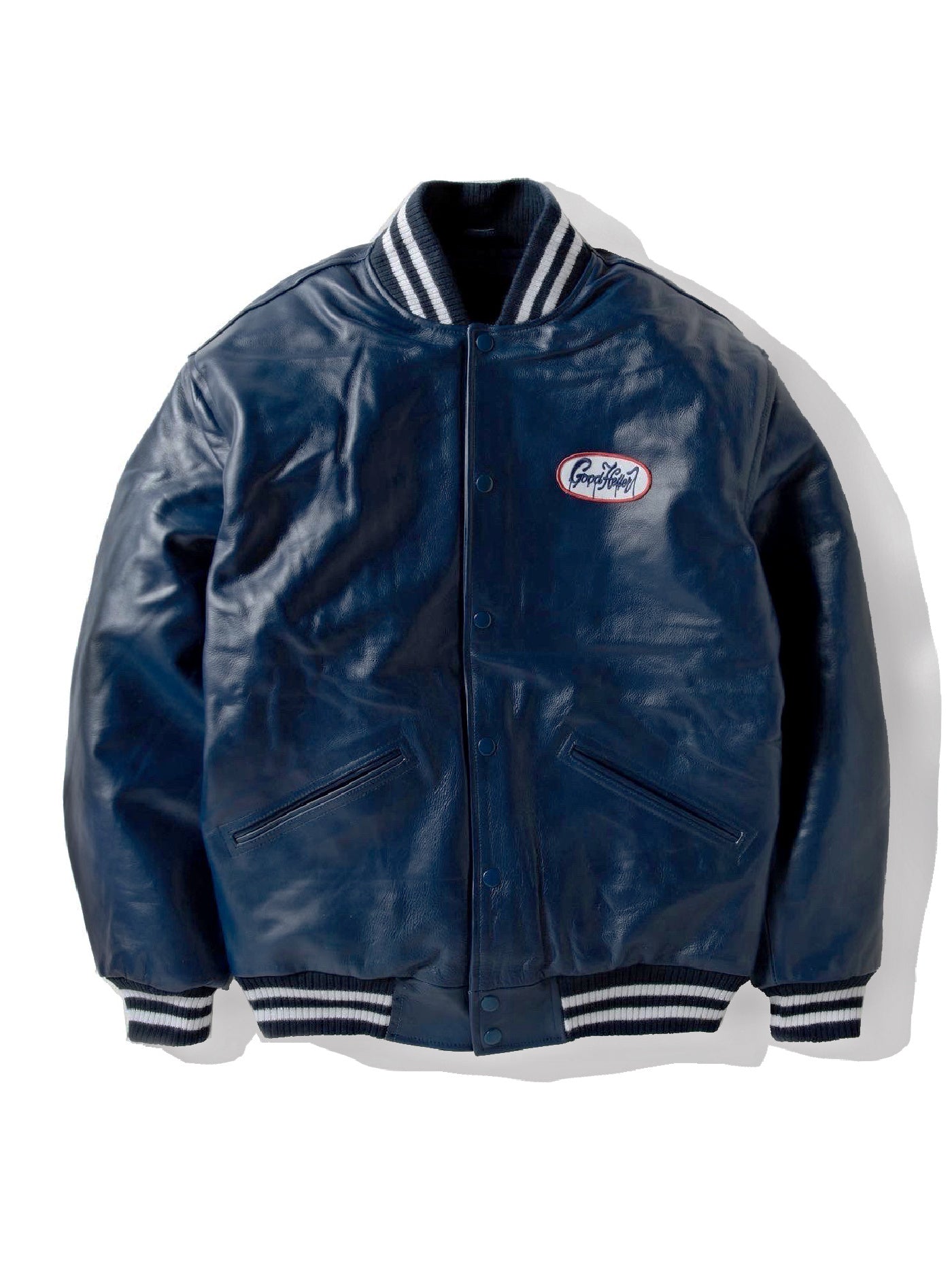 【12.27 (Sat) 12:00 Release】GOOD HELLER | LIGHT LEATHER AWARD JACKET - Navy