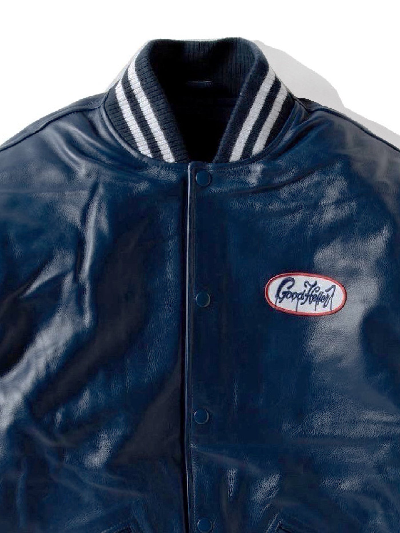 【12.27 (Sat) 12:00 Release】GOOD HELLER | LIGHT LEATHER AWARD JACKET - Navy