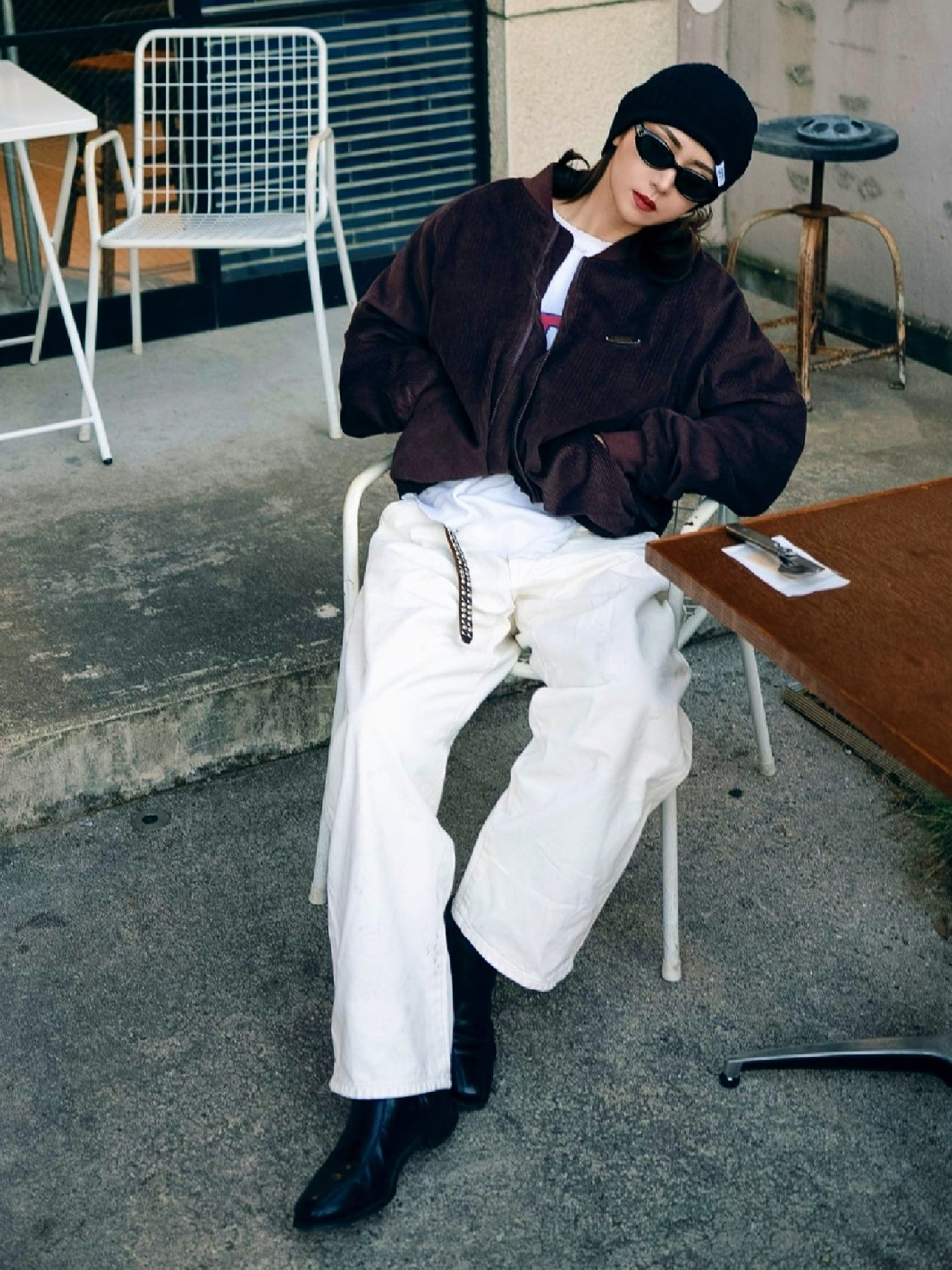 FLUTTER | Corduroy Padded Bomber Jacket - Brown