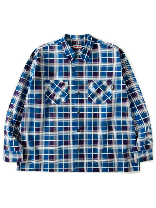 【1.24 (Sat) 12:00 Release】GOOD HELLER | PRINT CHECK L/S SHIRT - Blue/Navy