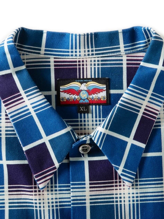 【1.24 (Sat) 12:00 Release】GOOD HELLER | PRINT CHECK L/S SHIRT - Blue/Navy