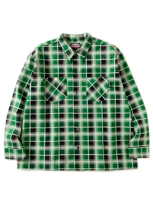 【1.24 (Sat) 12:00 Release】GOOD HELLER | PRINT CHECK L/S SHIRT - Green/Black