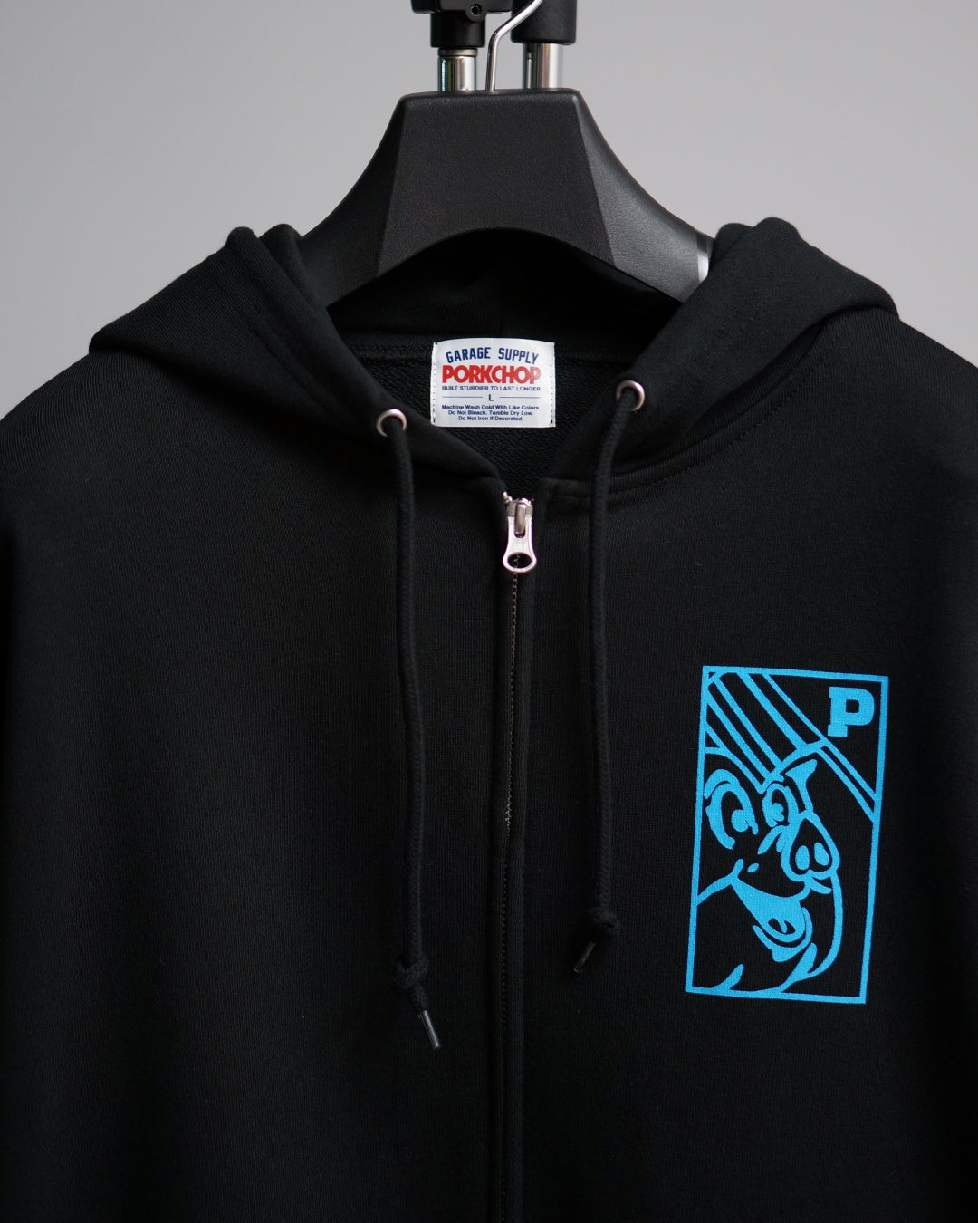 PORKCHOP | O.P. SQUARE ZIP UP HOODIE - Black
