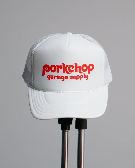 PORKCHOP | WHEEL LOGO MESH CAP - White