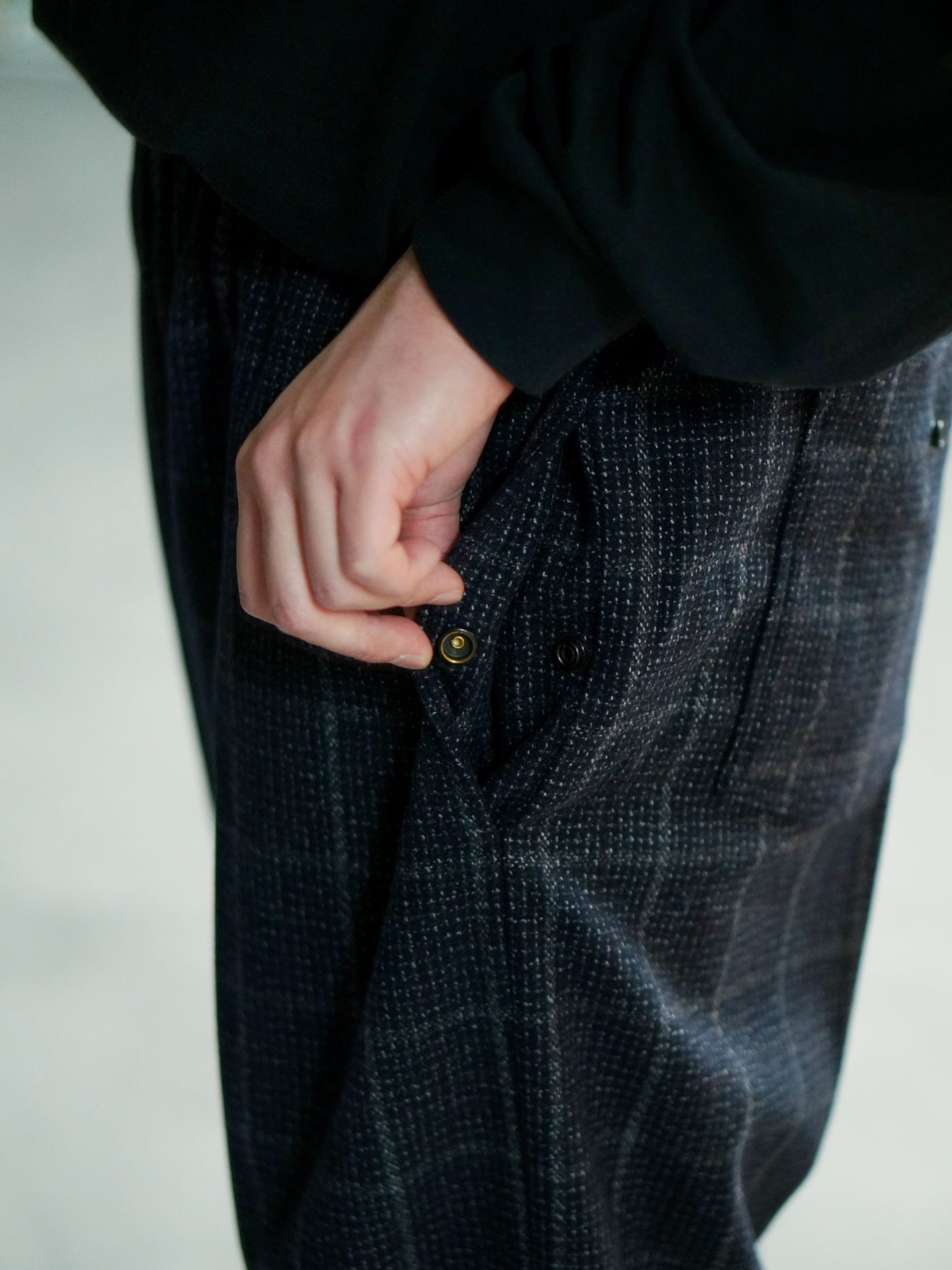 FLUTTER | The Holiday -Comfy fit- Wool check pattern Easy Pants - Navy