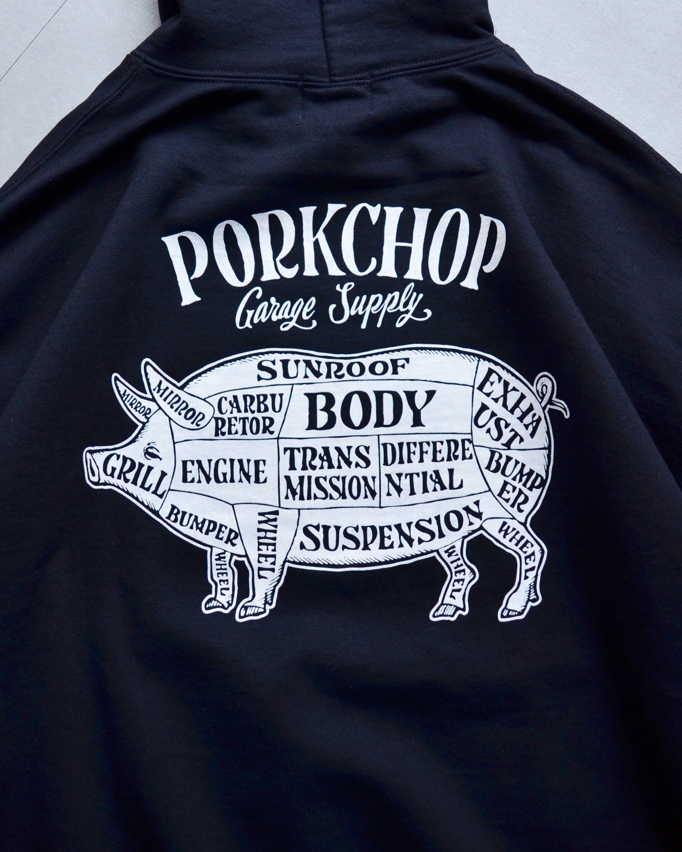 PORKCHOP | PORK BACK HOODIE - Black/White