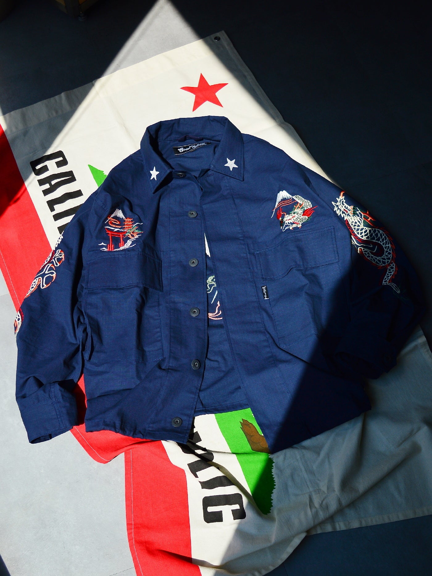 GOOD HELLER | KOR ARMY TYPE SOUVENIR JACKET DRAGON AND US EAGLE EMBROIDERIES - Navy