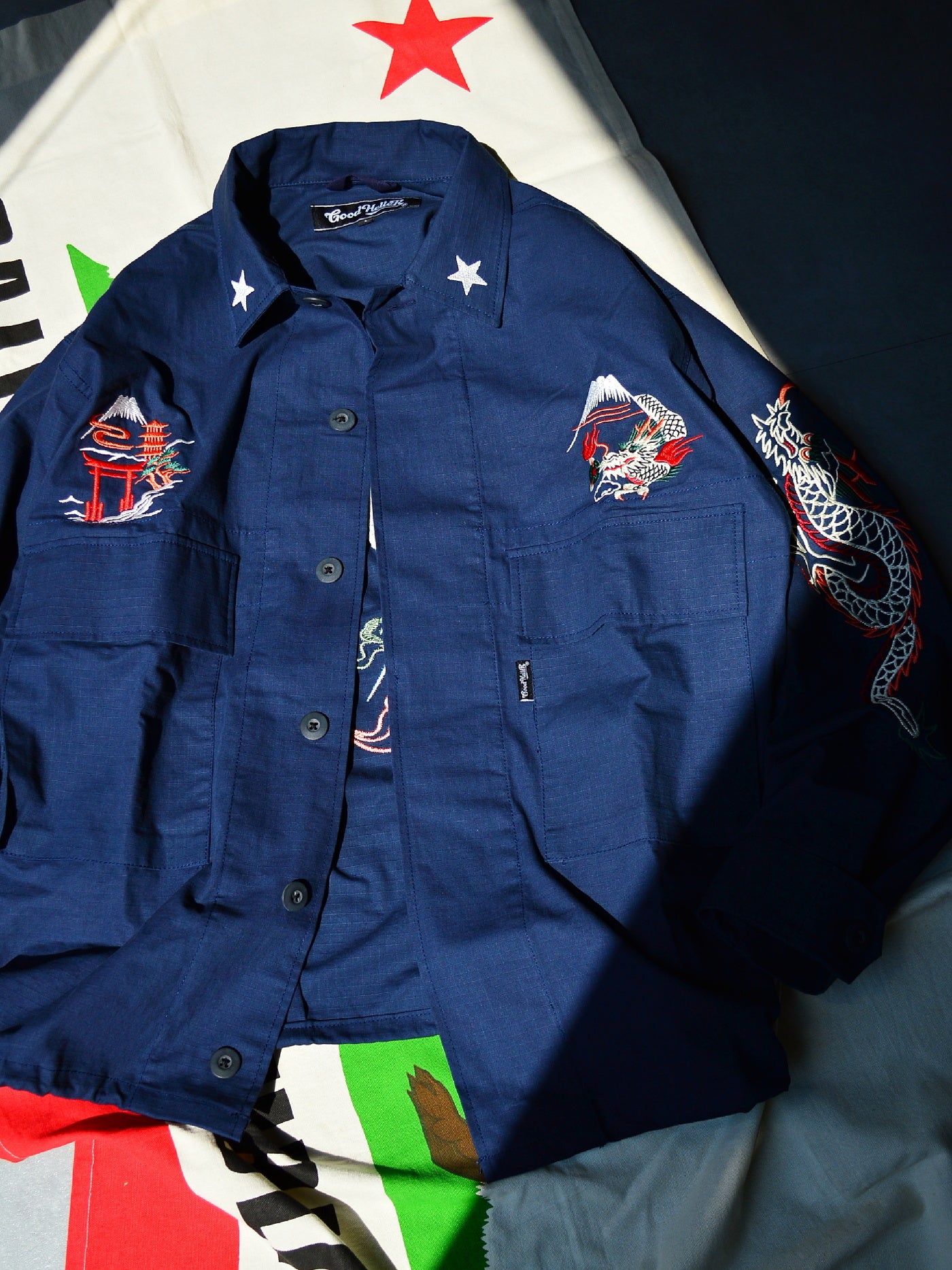 GOOD HELLER | KOR ARMY TYPE SOUVENIR JACKET DRAGON AND US EAGLE EMBROIDERIES - Navy