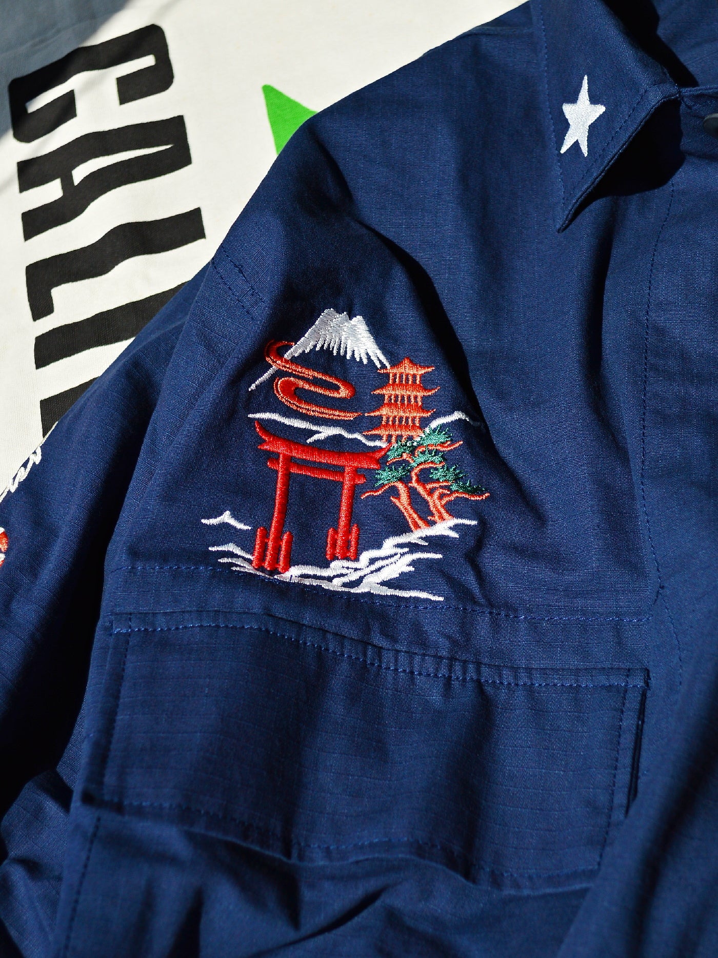 GOOD HELLER | KOR ARMY TYPE SOUVENIR JACKET DRAGON AND US EAGLE EMBROIDERIES - Navy