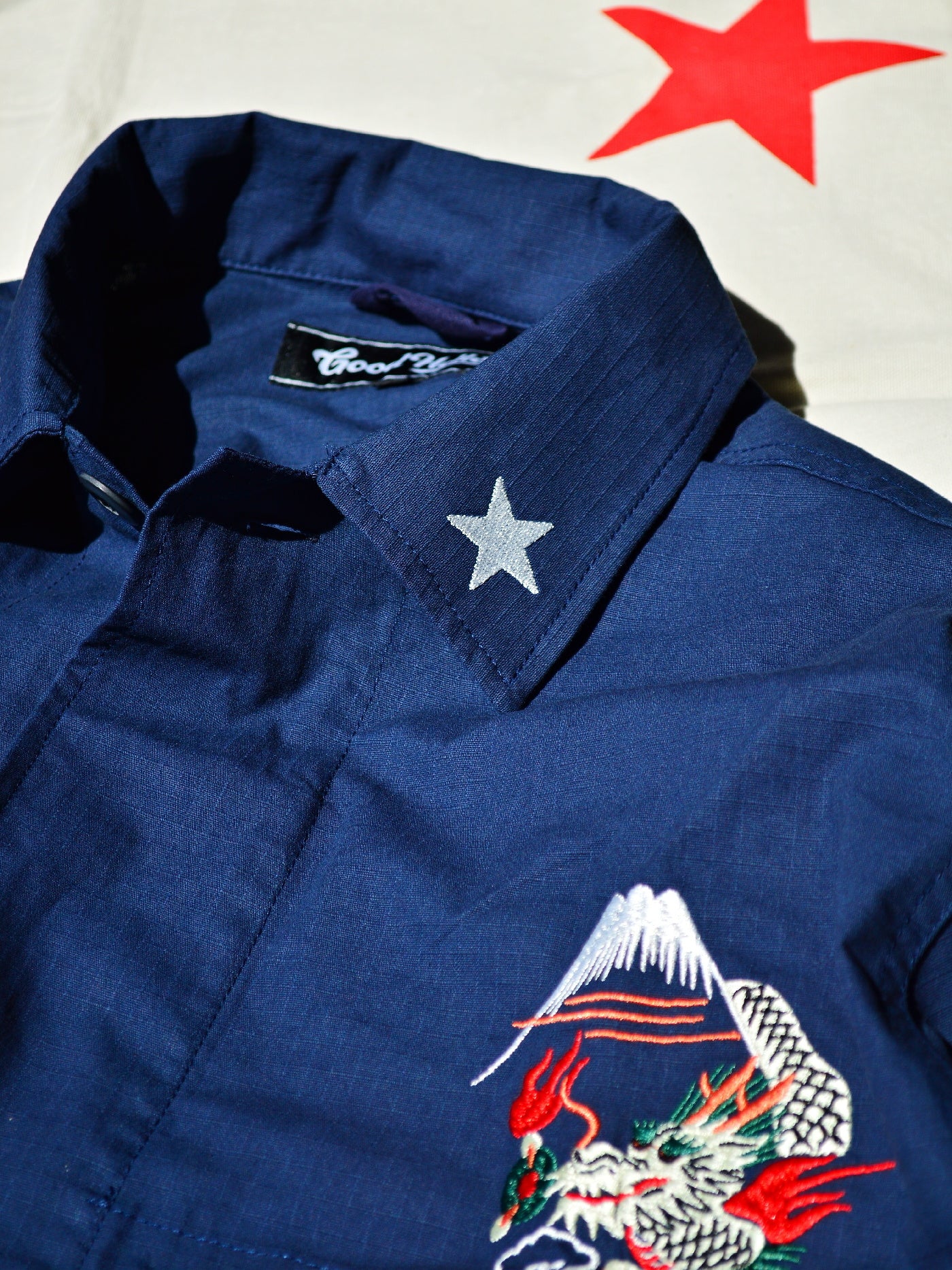 GOOD HELLER | KOR ARMY TYPE SOUVENIR JACKET DRAGON AND US EAGLE EMBROIDERIES - Navy