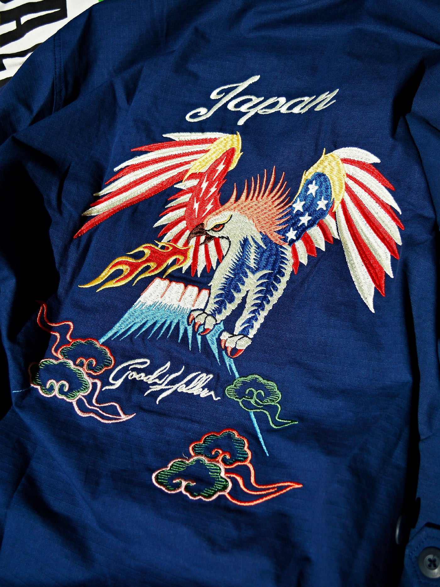 GOOD HELLER | KOR ARMY TYPE SOUVENIR JACKET DRAGON AND US EAGLE EMBROIDERIES - Navy