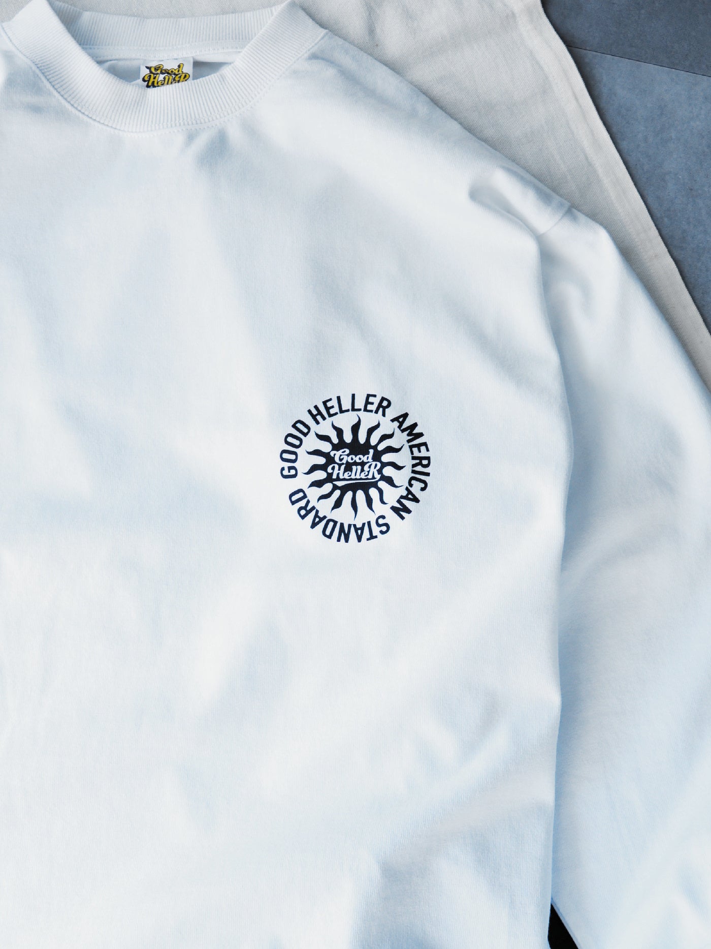 GOOD HELLER | SUN LOGO 9.5oz L/S T-SHIRT - White
