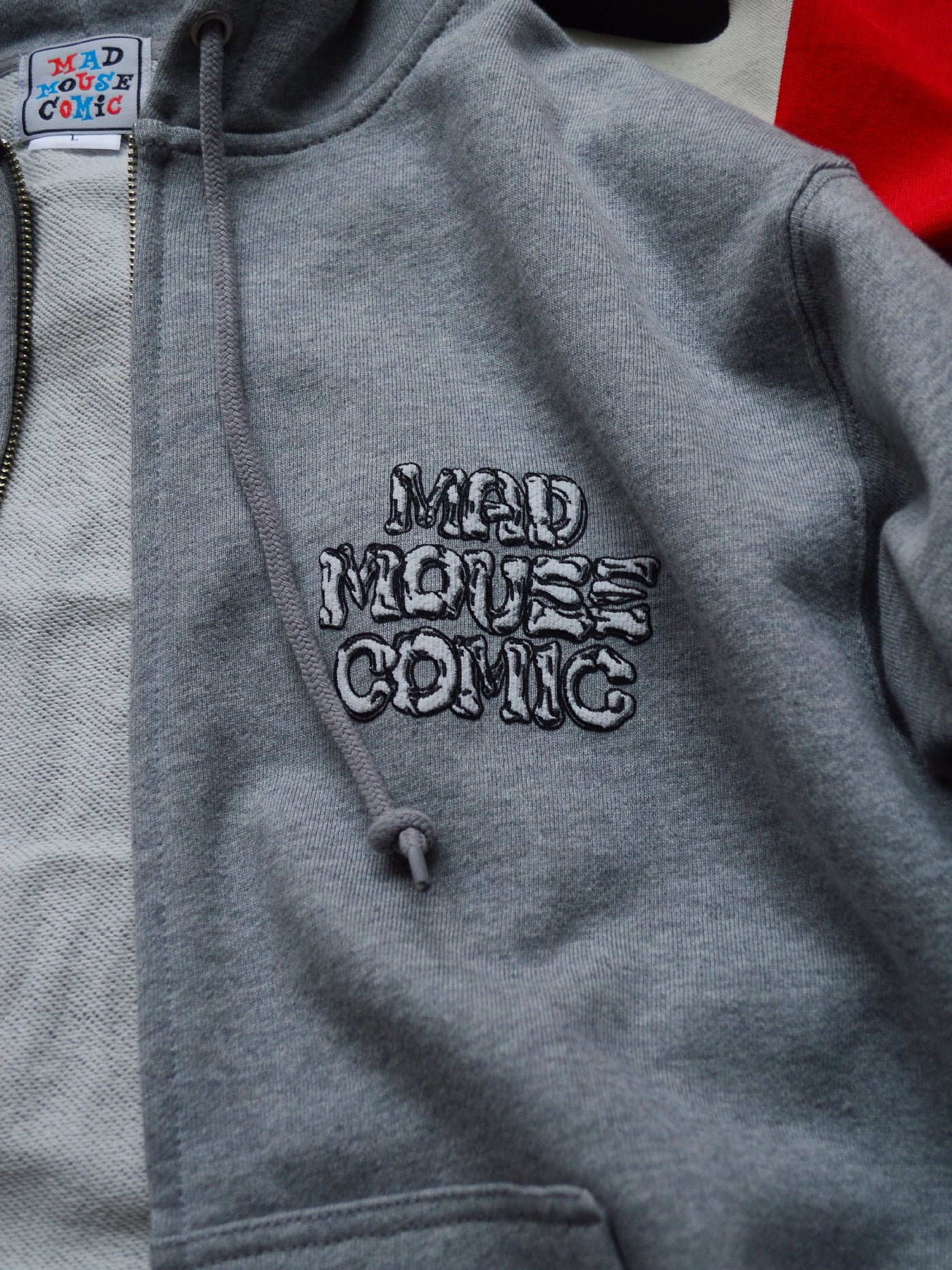 MAD MOUSE COMIC | Skull Letter Zip Up Hoodie - Ash Gray