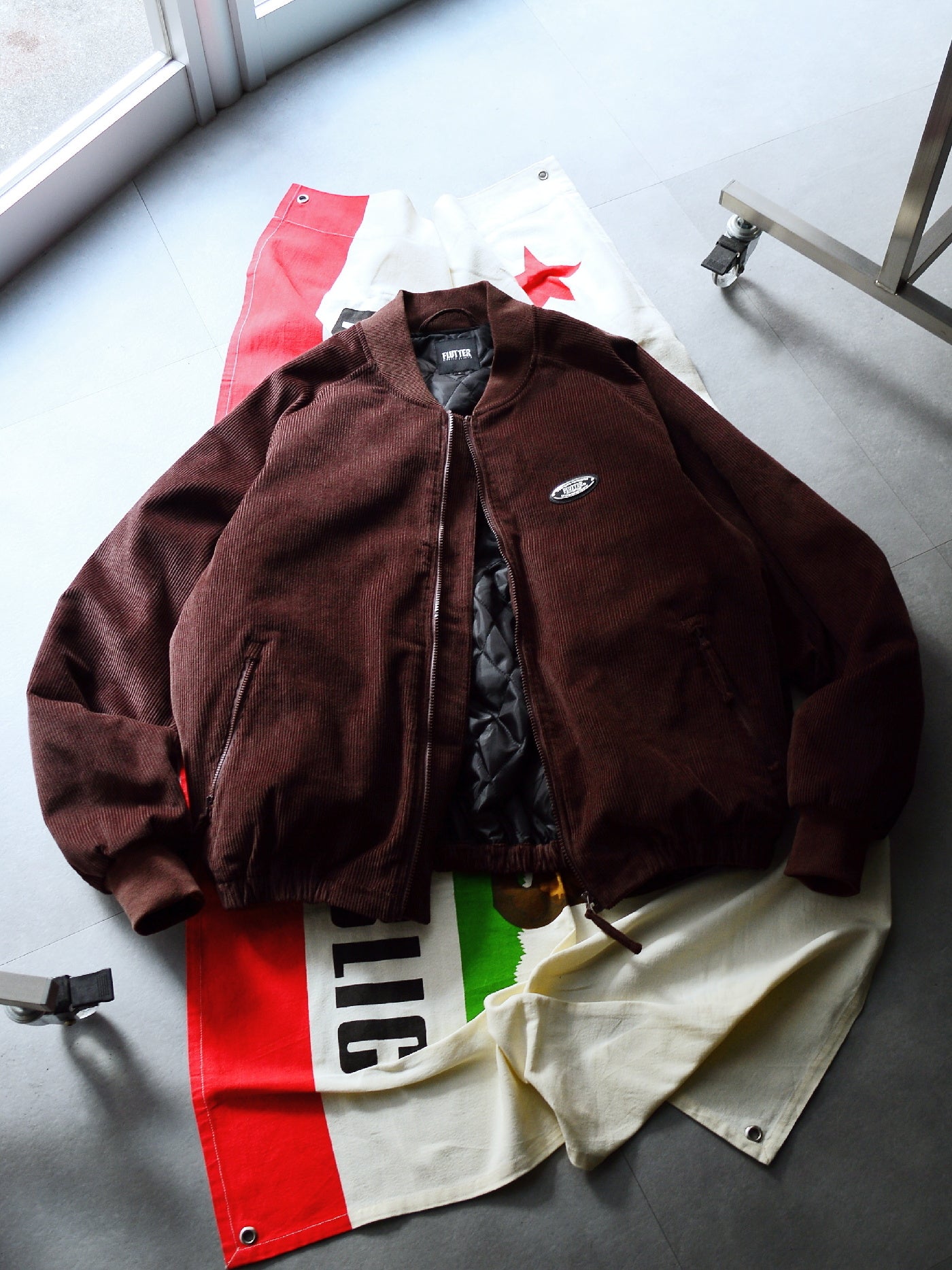 FLUTTER | Corduroy Padded Bomber Jacket - Brown