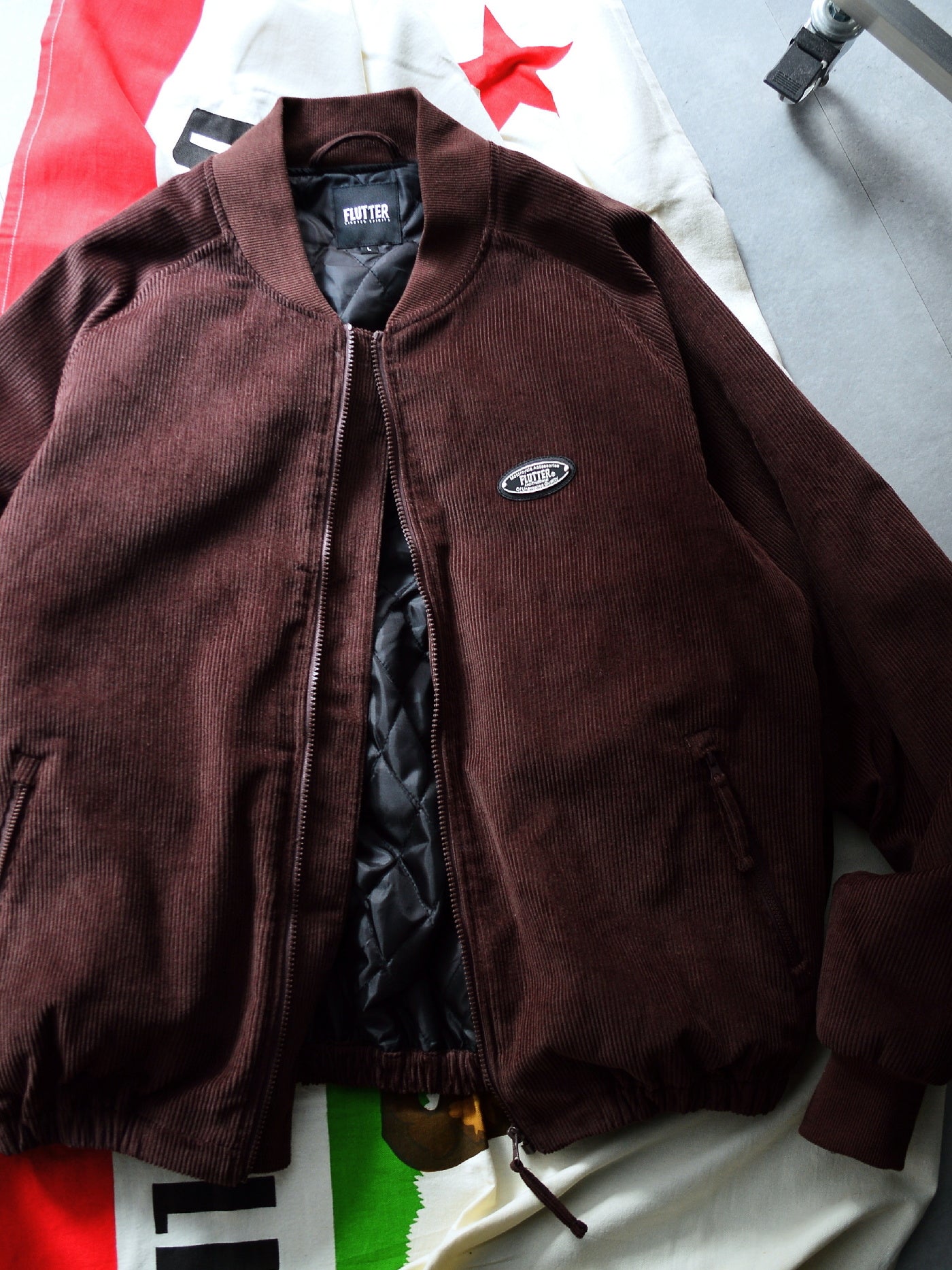 FLUTTER | Corduroy Padded Bomber Jacket - Brown