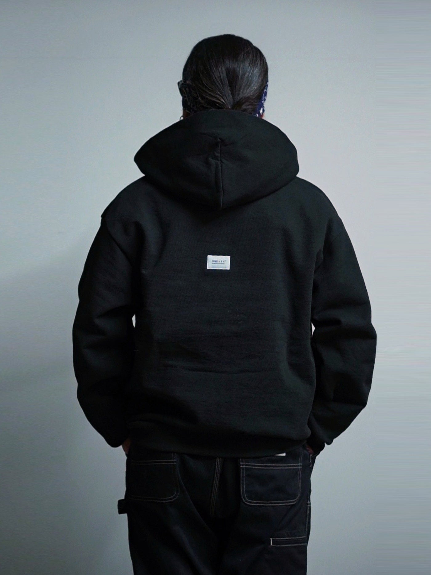 MINE USA | Embroidery Zip Up Hoodie - Black