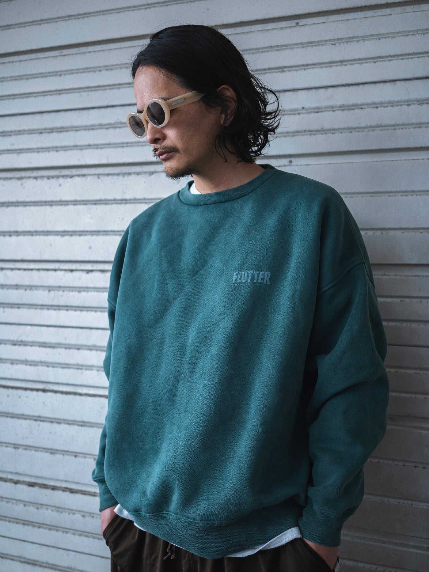 【2.25 (Tue) 12:00 Release】FLUTTER | Pigment Dye Origin logo B/S Sweat - Green