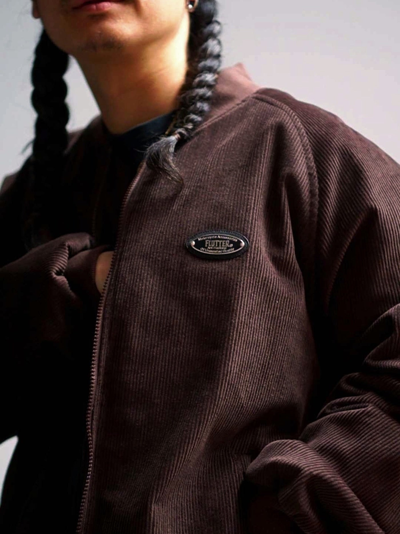 FLUTTER | Corduroy Padded Bomber Jacket - Brown