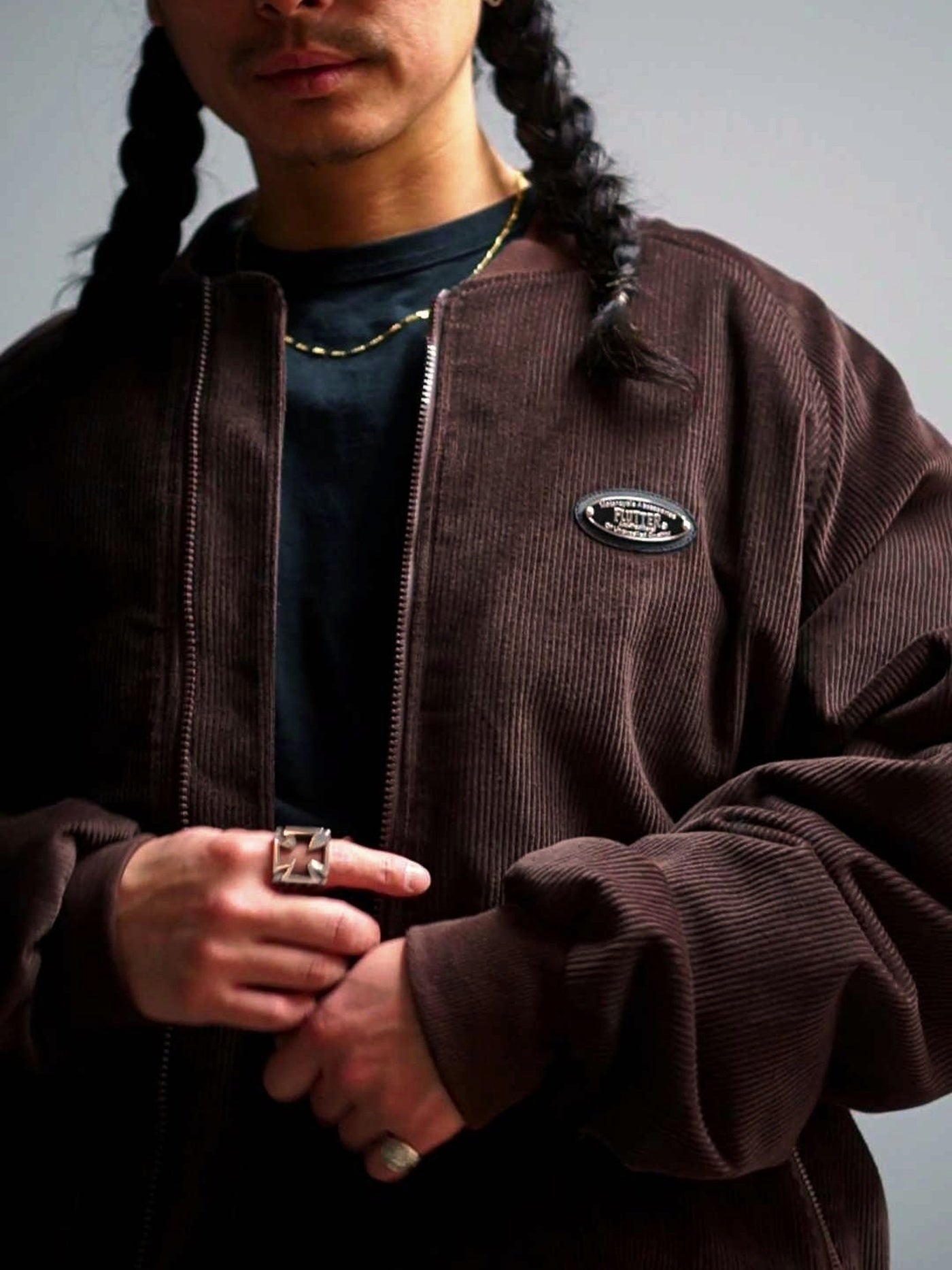 FLUTTER | Corduroy Padded Bomber Jacket - Brown