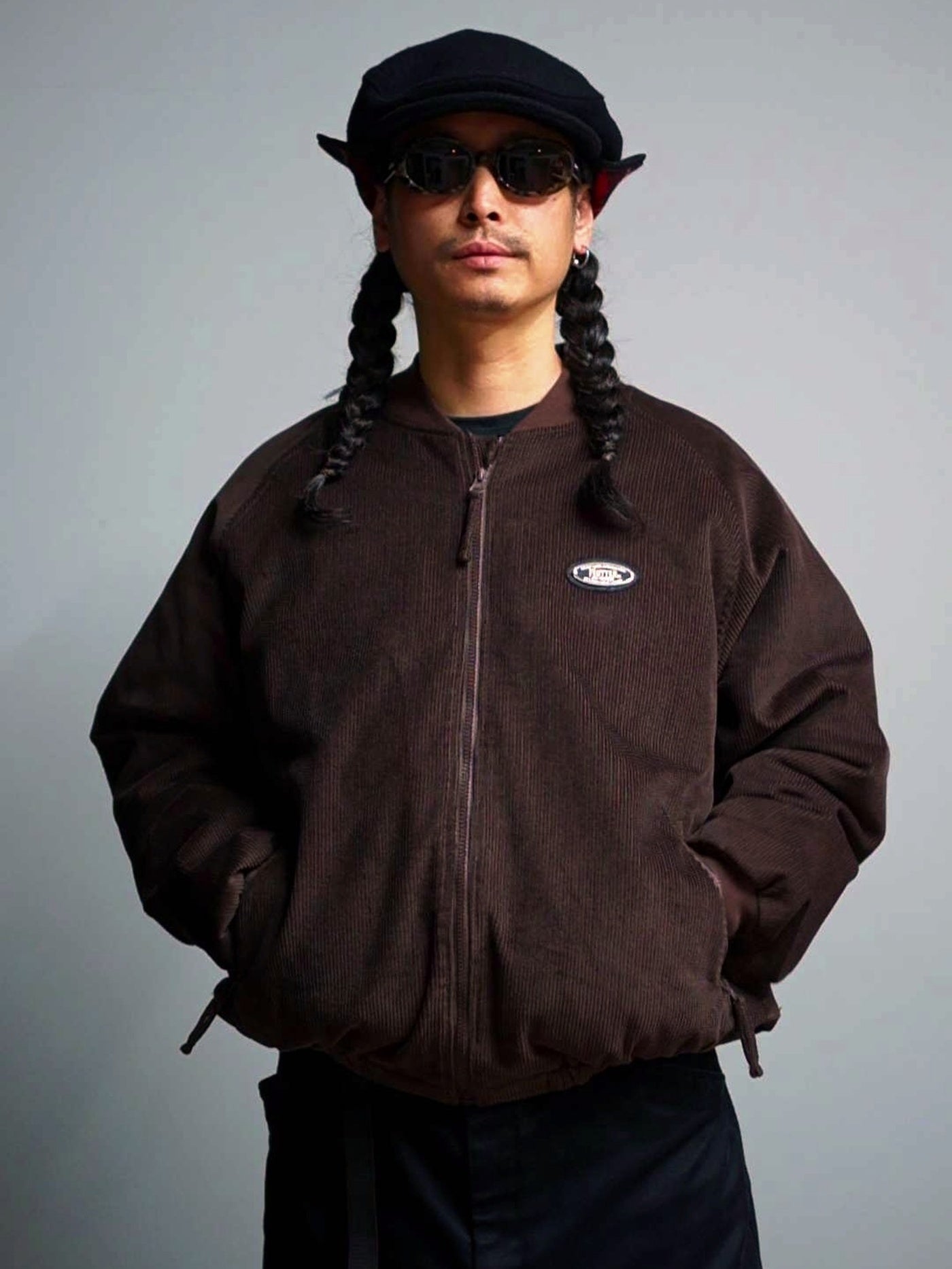 FLUTTER | Corduroy Padded Bomber Jacket - Brown