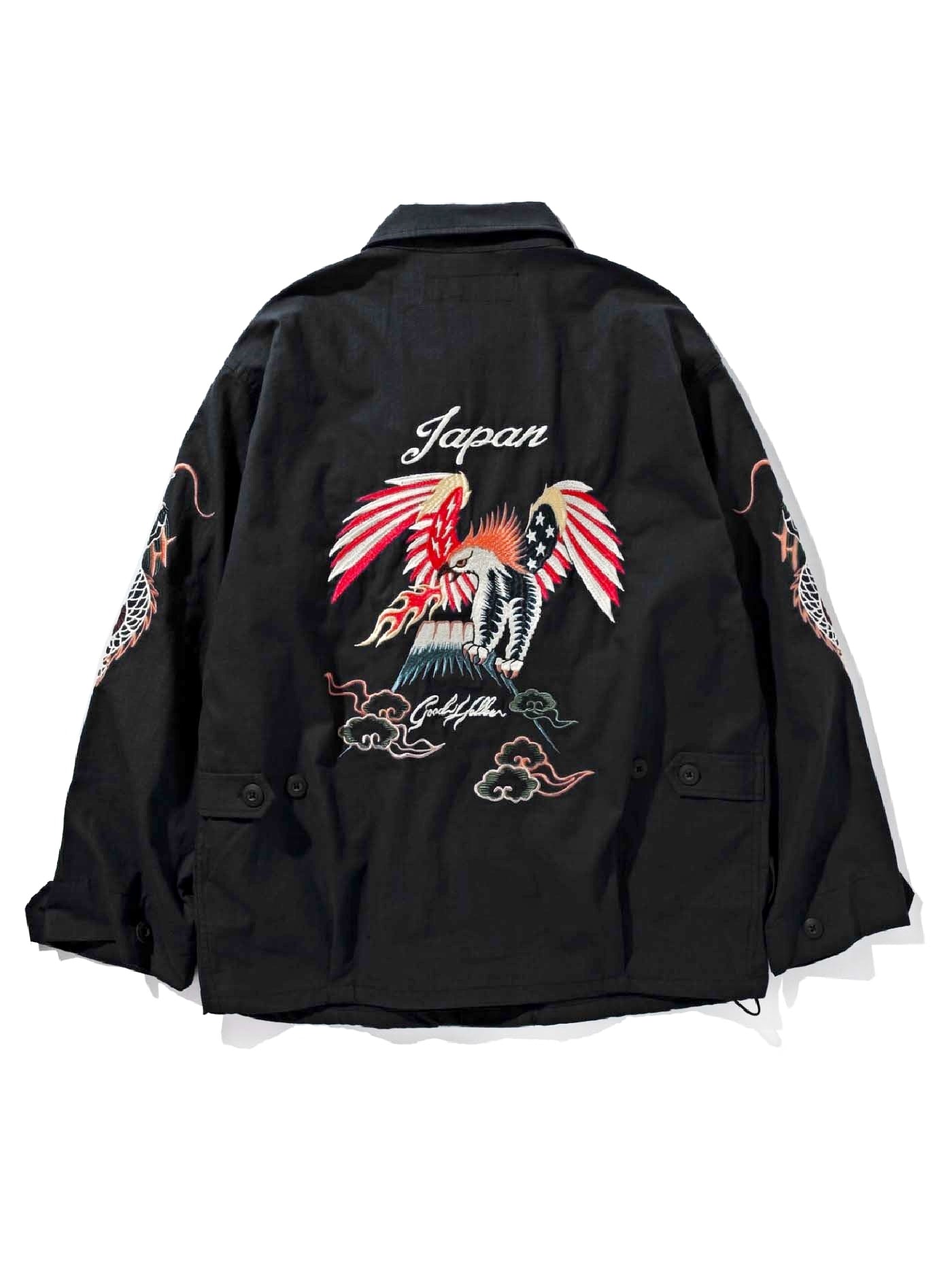 GOOD HELLER | KOR ARMY TYPE SOUVENIR JACKET DRAGON AND US EAGLE EMBROIDERIES - Black
