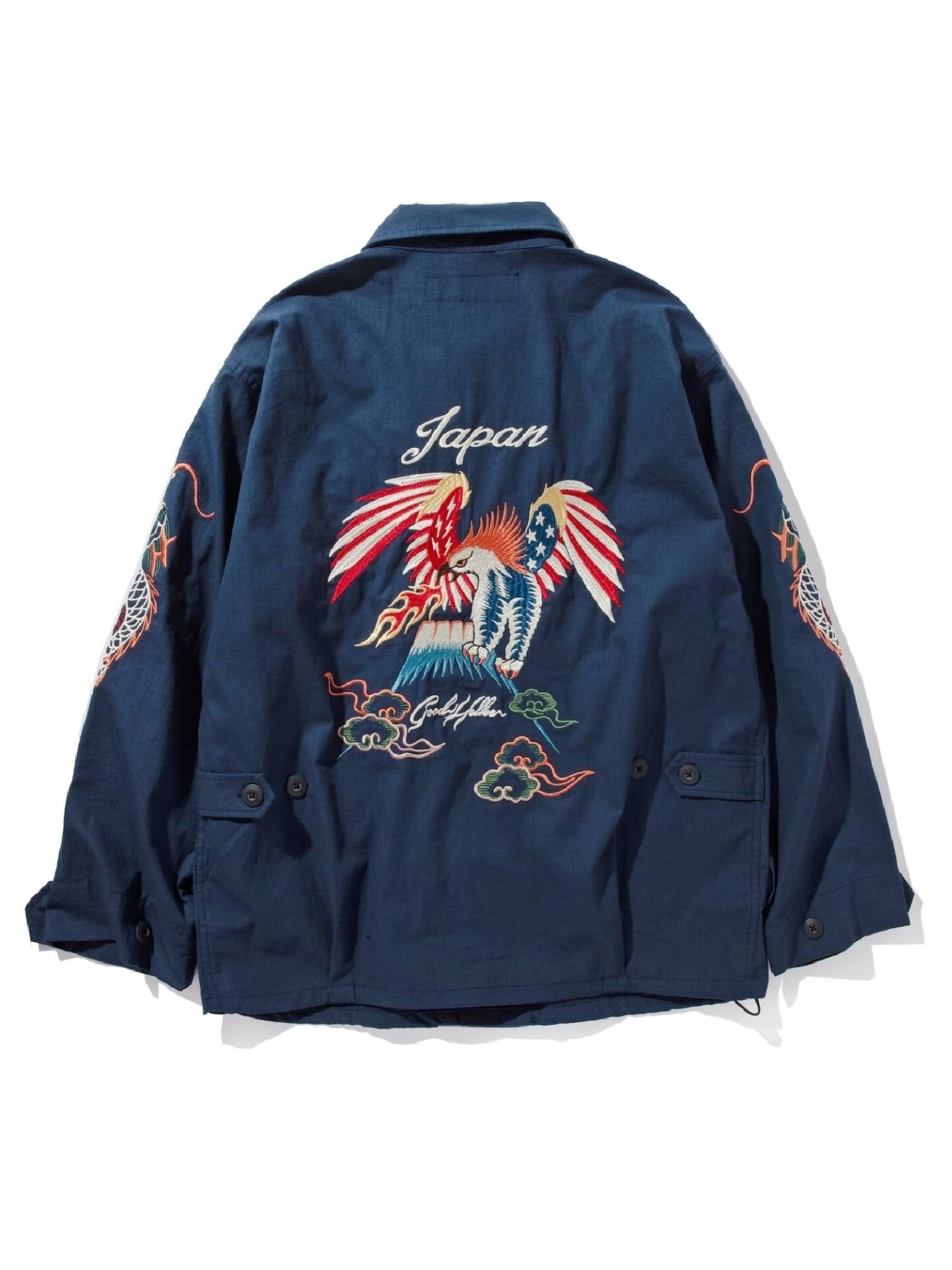 GOOD HELLER | KOR ARMY TYPE SOUVENIR JACKET DRAGON AND US EAGLE EMBROIDERIES - Navy