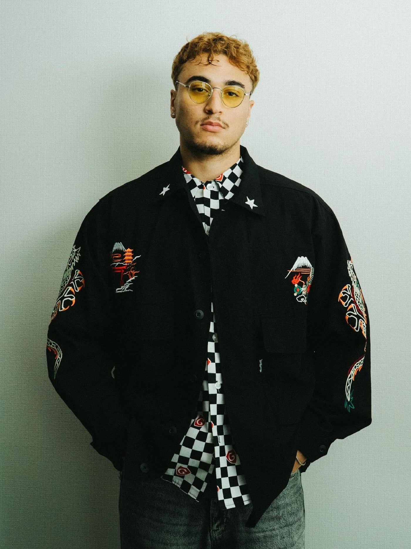 GOOD HELLER | KOR ARMY TYPE SOUVENIR JACKET DRAGON AND US EAGLE EMBROIDERIES - Black