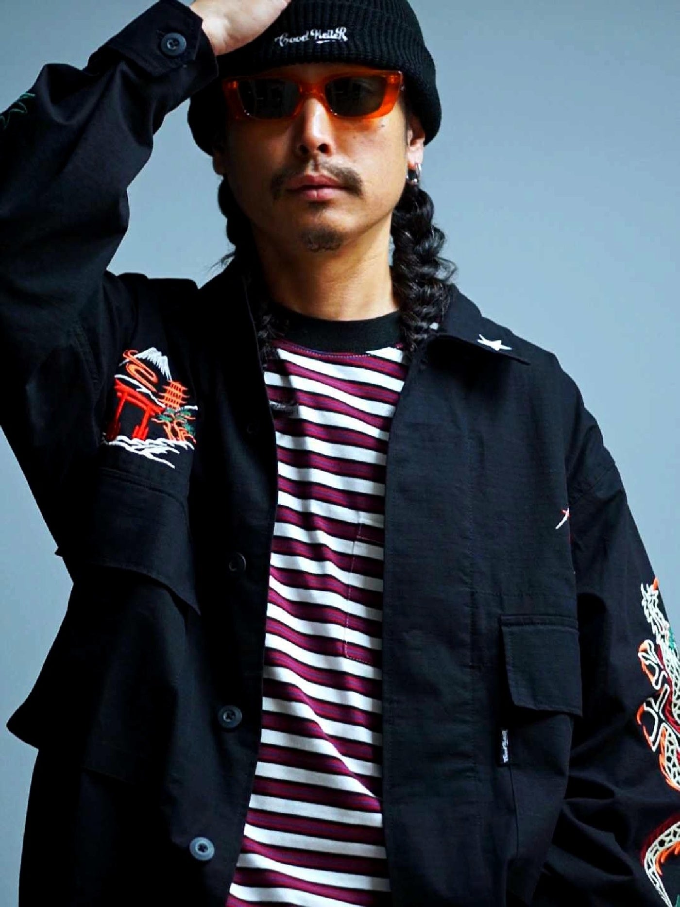 GOOD HELLER | KOR ARMY TYPE SOUVENIR JACKET DRAGON AND US EAGLE EMBROIDERIES - Black