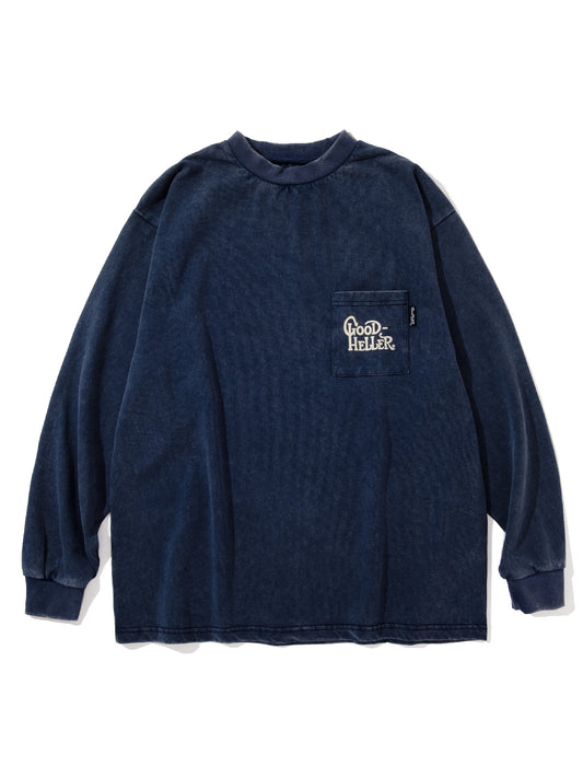 【1.24 (Sat) 12:00 Release】GOOD HELLER | US OLD SIGN LOGO USED WASH L/S POCKET T-SHIRT - Navy