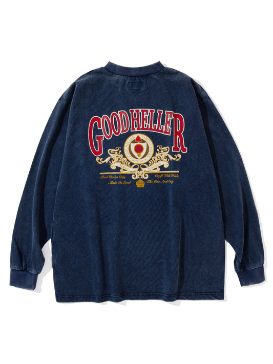 【1.24 (Sat) 12:00 Release】GOOD HELLER | US OLD SIGN LOGO USED WASH L/S POCKET T-SHIRT - Navy