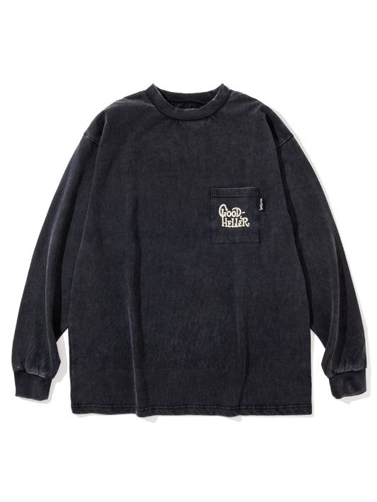 【1.24 (Sat) 12:00 Release】GOOD HELLER | US OLD SIGN LOGO USED WASH L/S POCKET T-SHIRT - Black