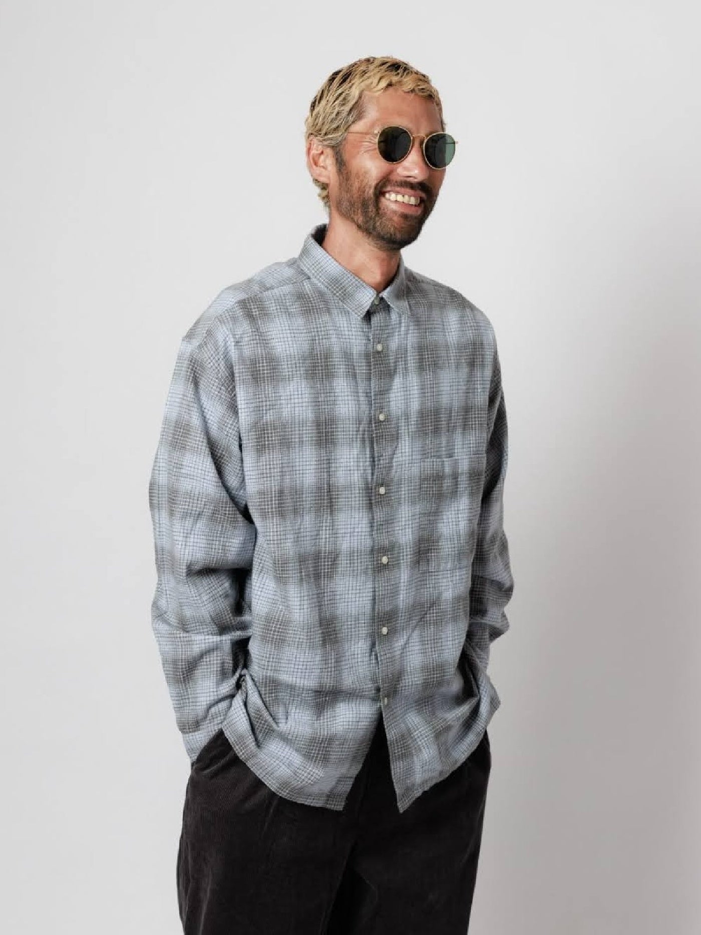 WAX | Brushed Check Shirts - Sax/Gray