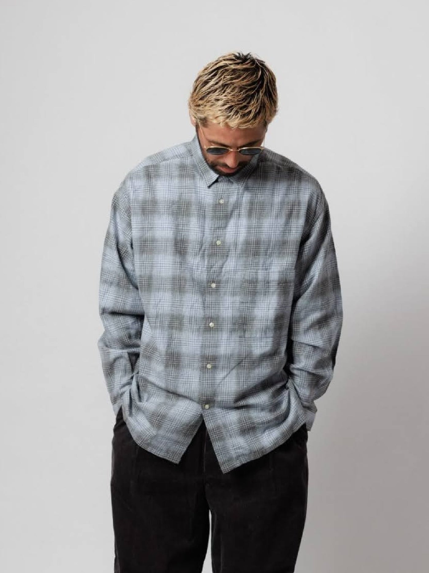WAX | Brushed Check Shirts - Sax/Gray
