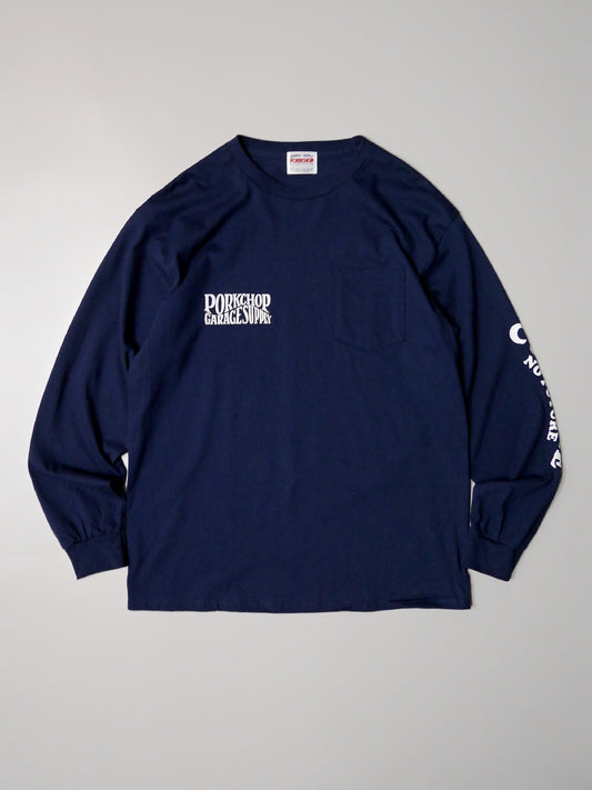 PORKCHOP | WAVE LOGO L/S TEE - Navy