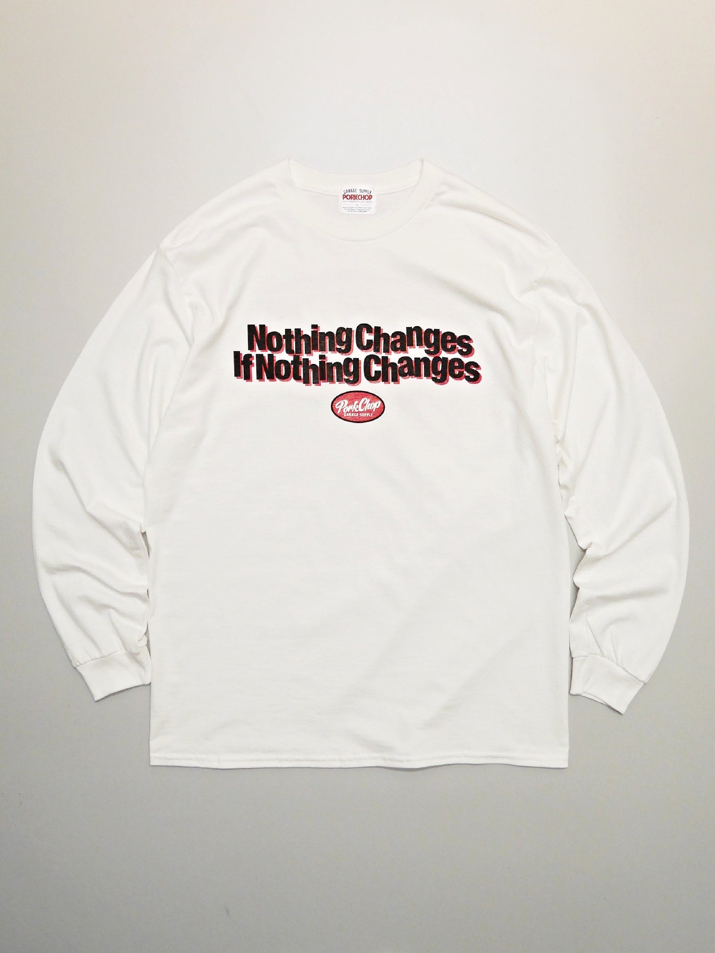PORKCHOP | NC OVAL SCRIPT L/S TEE - White