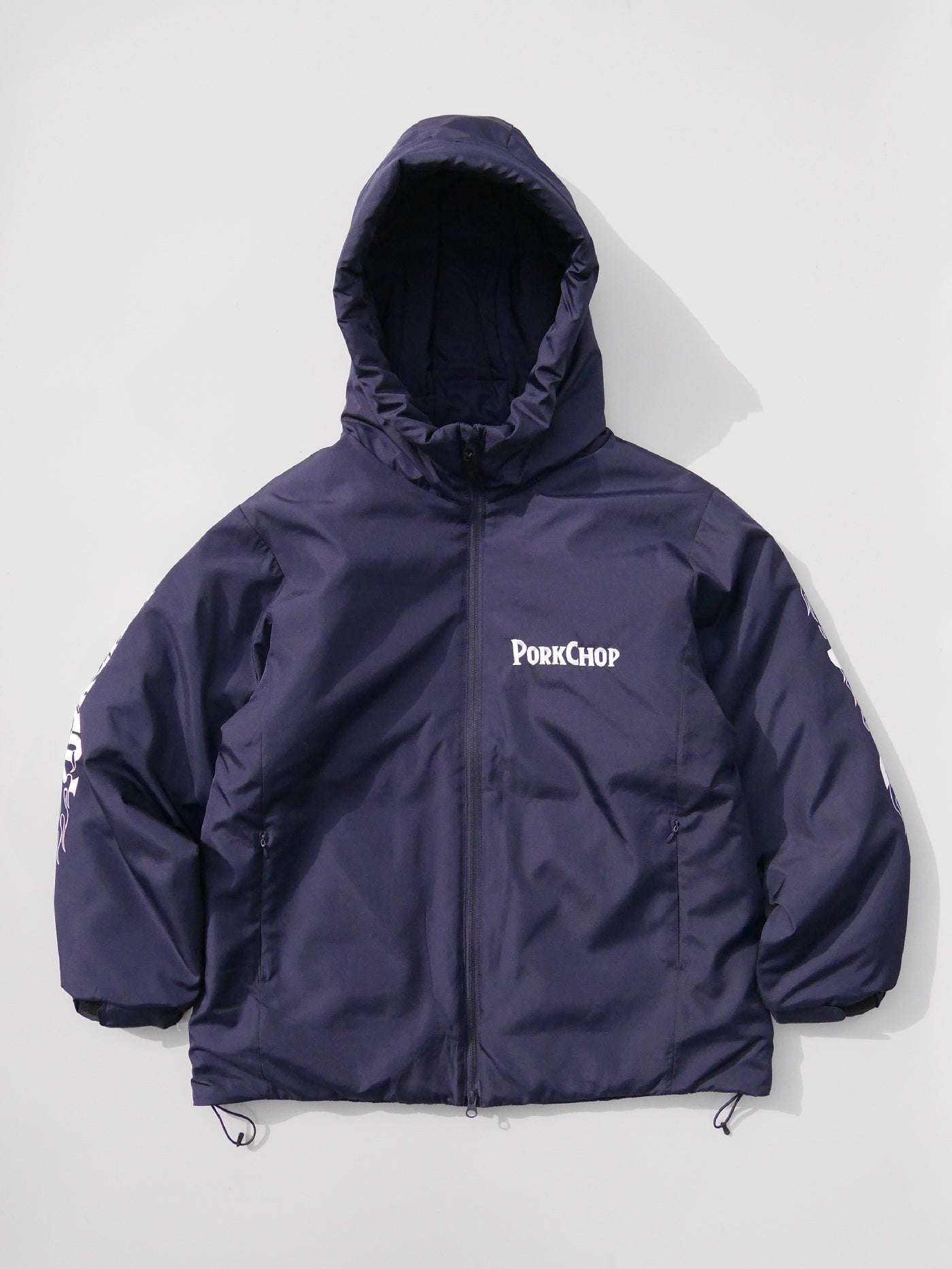【12.28 (Sun) 12:00 Release】PORKCHOP | BURNING LOGO HOODED JKT - Navy