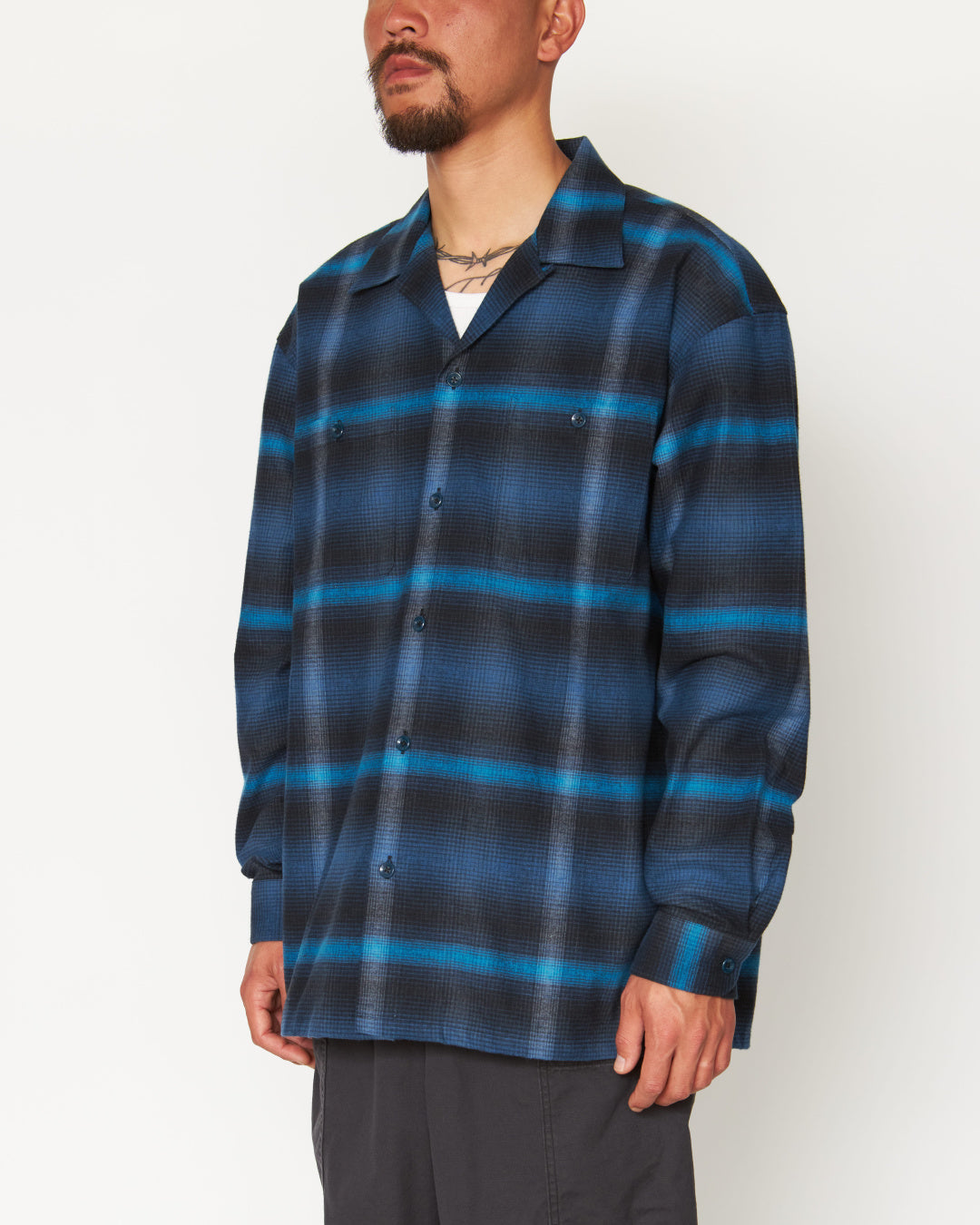RADIALL | BOULEVARD - OPEN COLLARED SHIRT L/S - Blue