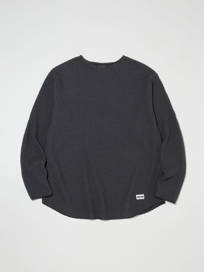 RADIALL | Big Waffle - BOAT NECK T-SHIRT L/S - Ink Black